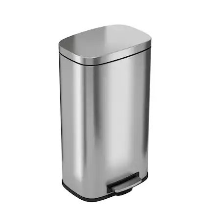 Front. iTouchless - 8 Gallon SoftStep Stainless Steel Step Kitchen Trash Can with AbsorbX Odor Filter - Silver.