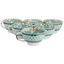 Gibson - Meritage Otis 6 Piece 27 Ounce Stoneware Soup Bowl with Handle Set in Turquoise - Blue