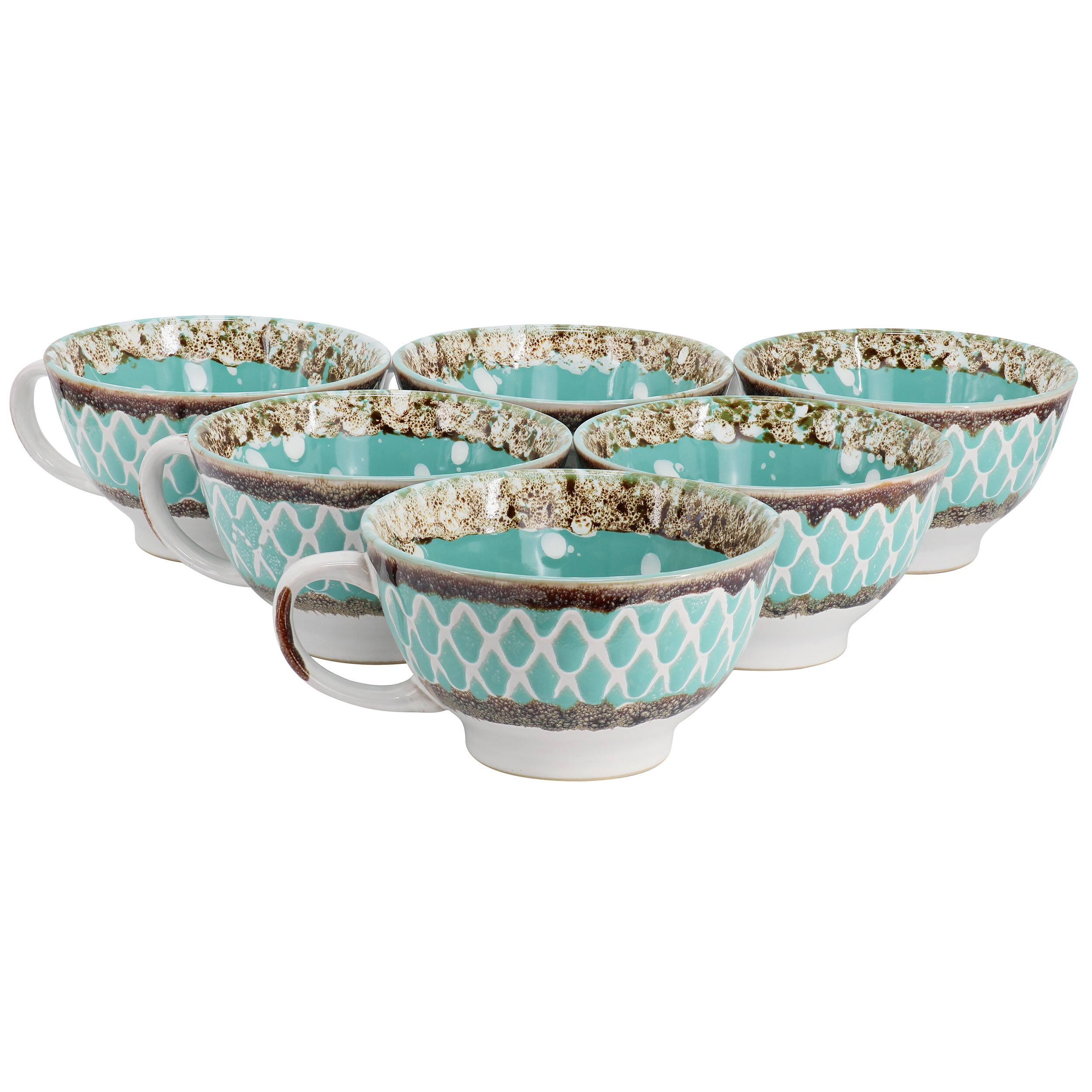 Gibson - Meritage Otis 6 Piece 27 Ounce Stoneware Soup Bowl with Handle Set in Turquoise - Blue