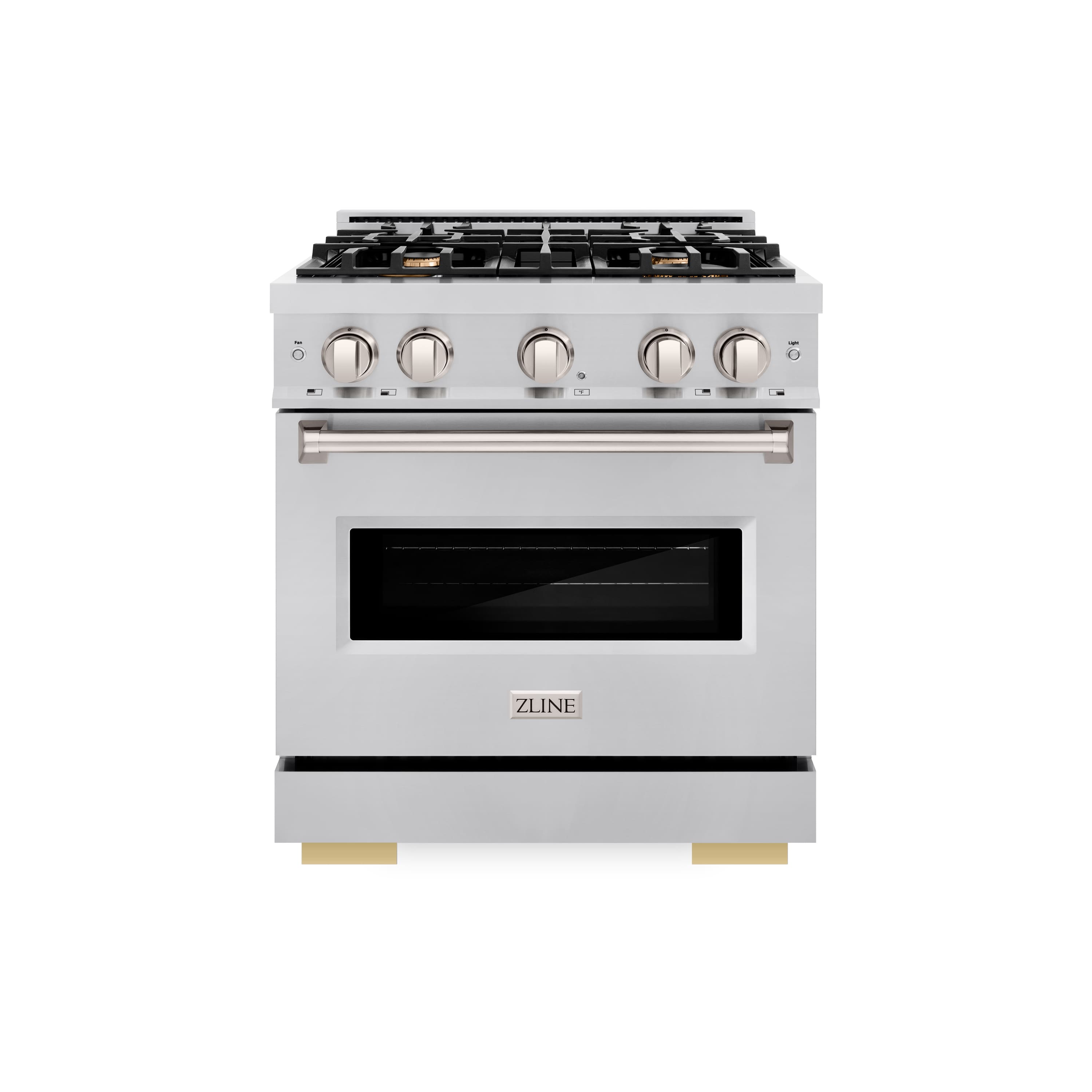 ZLINE - 30 in. Classic Dual Fuel Satin Steel Range w/ 4 Brass Burners & Convection Oven (CDRS-BR-30) - Stainless Steel - Front_Zoom