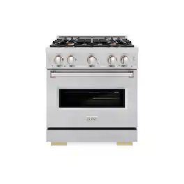 ZLINE - 30 in. Classic Dual Fuel Satin Steel Range w/ 4 Brass Burners & Convection Oven (CDRS-BR-30) - Stainless Steel