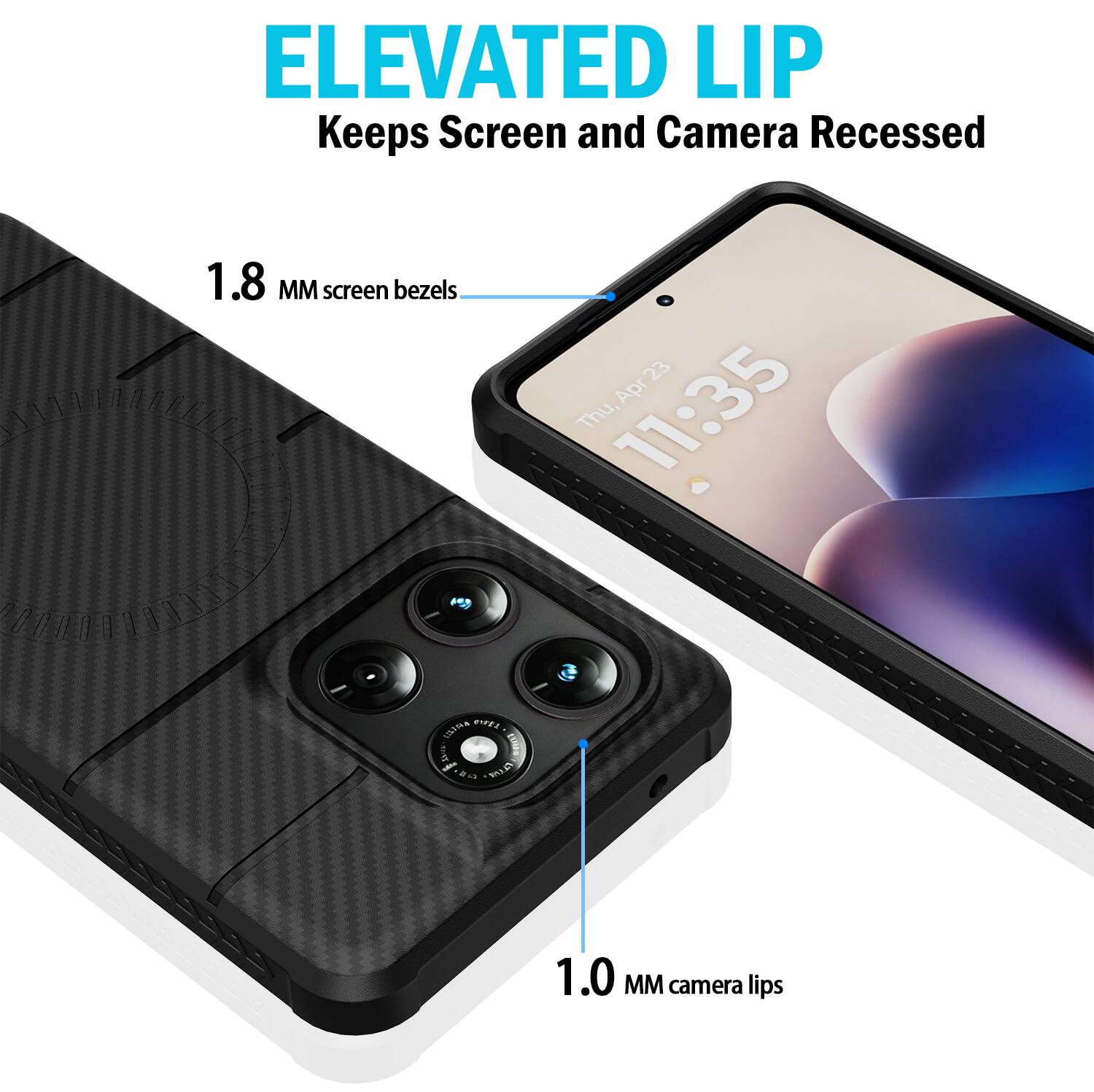 ELEVATED LIP  
Keeps Screen and Camera Recessed  
1.8 MM screen bezels  
1.0 MM camera lips