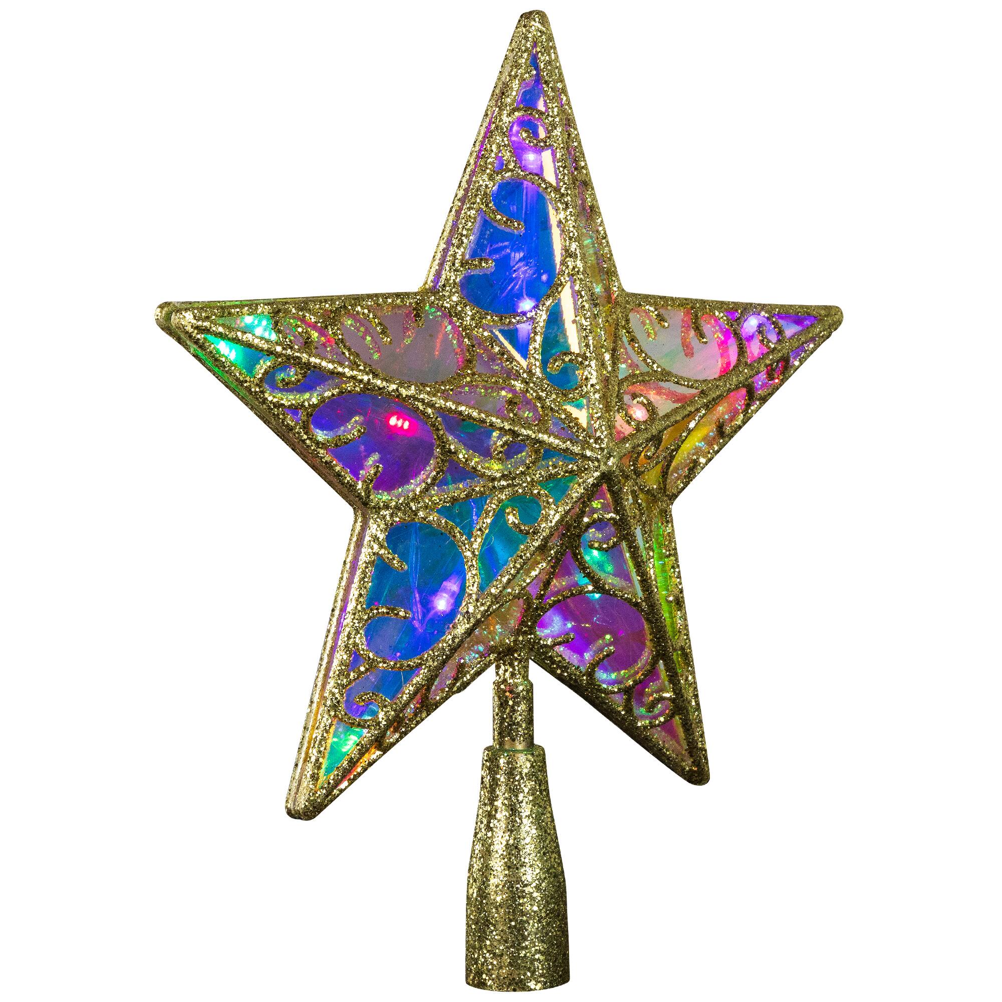 Alt View 3. Northlight - LED Lighted Glittered Star Christmas Tree Topper - 10.5" - Iridescent - Multicolor Lights - Gold.