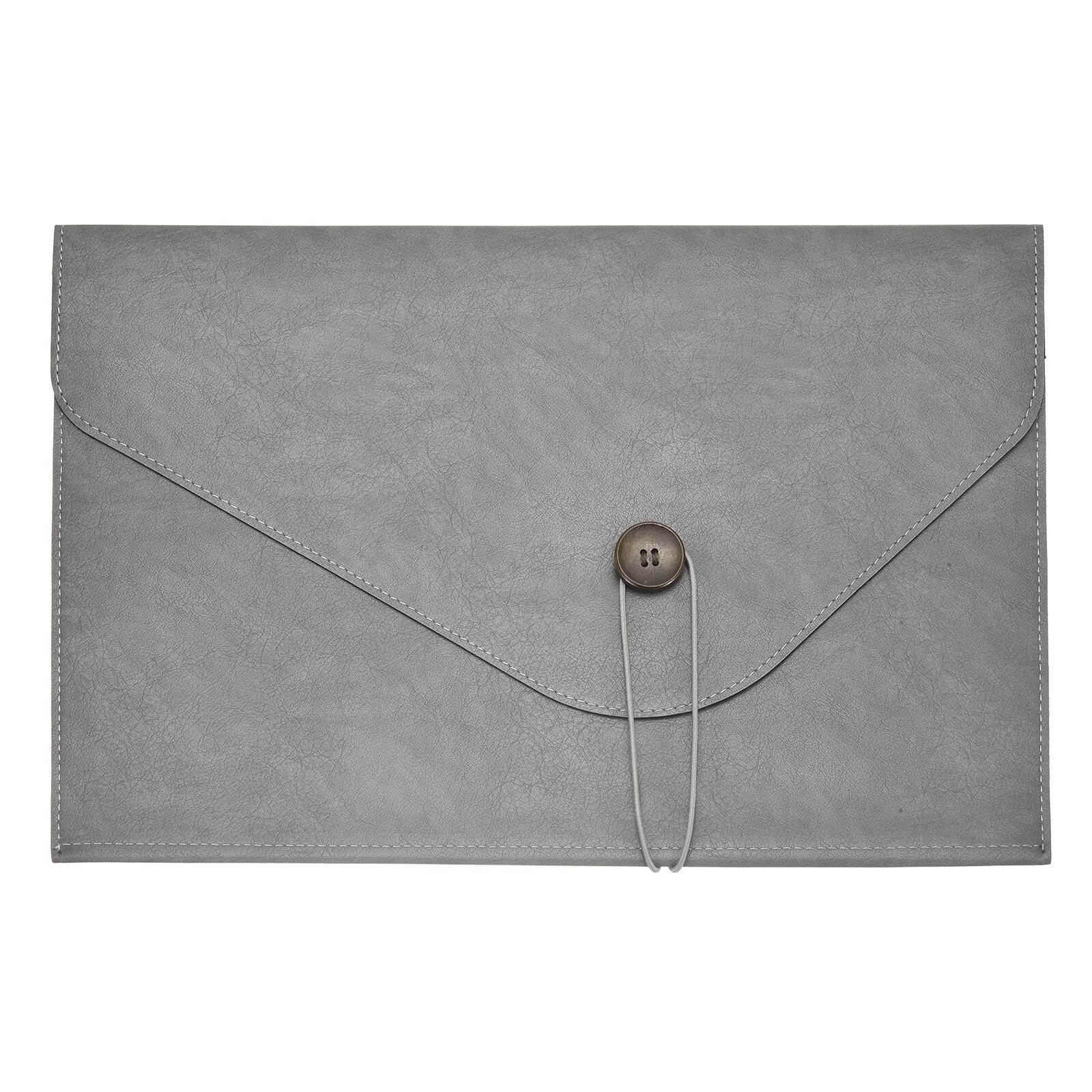 Front. Unique Bargains - Leather Folder, 14x10" Leather Document Holder PU Pouch Bag Portfolio Organizer Waterproof for Office Men - Gray.