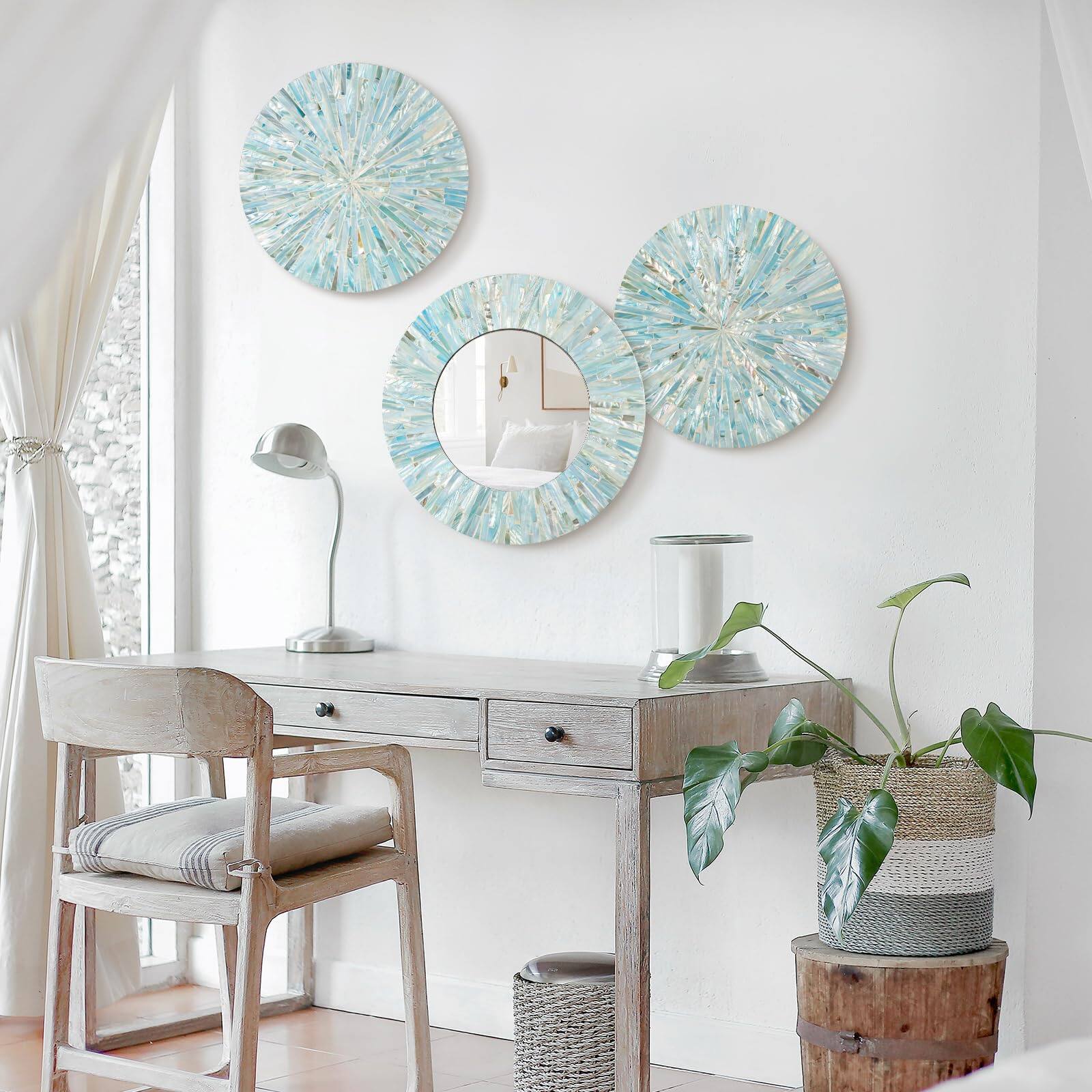 Alt View 1. Cedar Assembly - Beach Mirror Wall Decor For Living Room Mother Of Art Bedroom Bathroom Decoration Handmade Round Hanging ... - Light Brown.