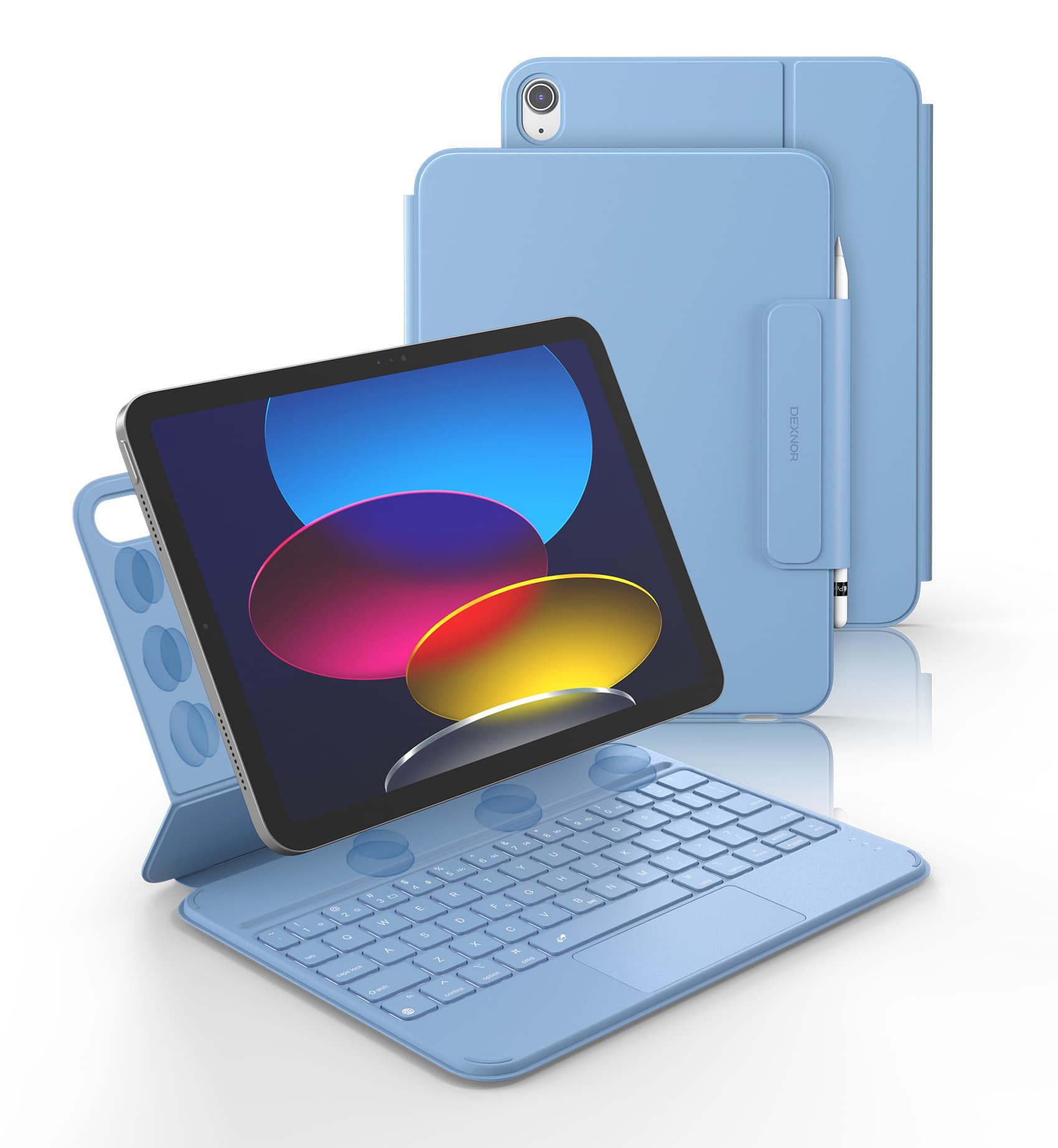 Dexnor - Keyboard Case for iPad (A16) 11th/10th Generation, Magnetic Folio Keyboard Trackpad Pencil Holder Backlit Rechargeable - Light Blue