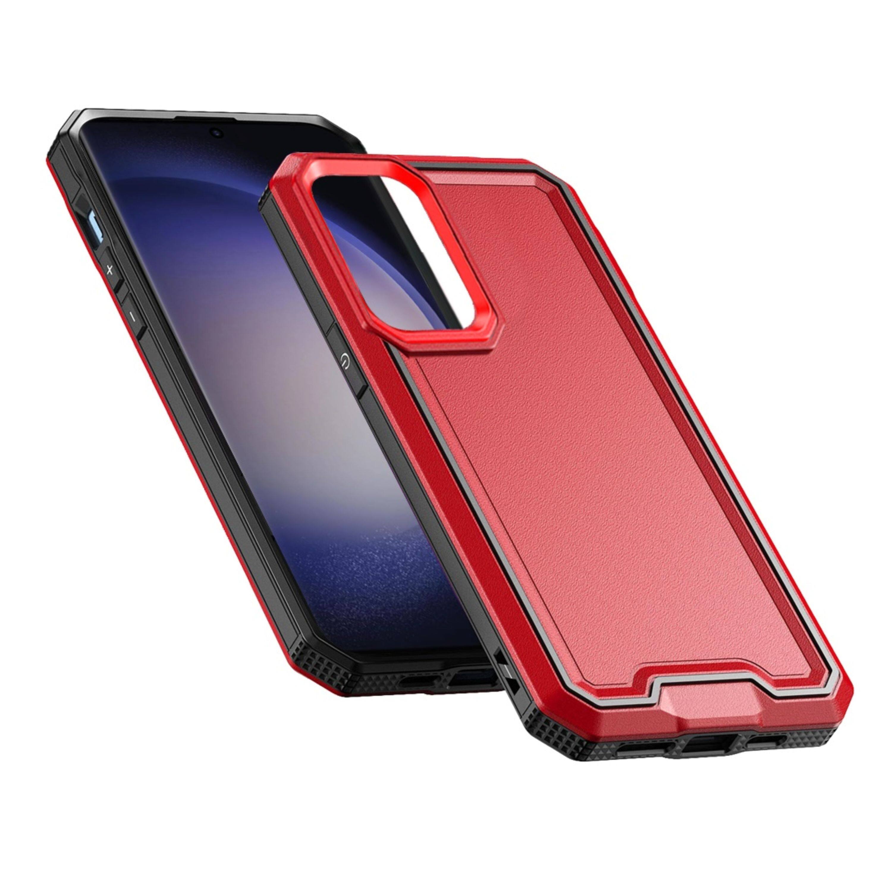 Angle. Kitcheniva - Shockproof Rugged Fused Phone Case For Samsung Galaxy S24+ Red - Red.
