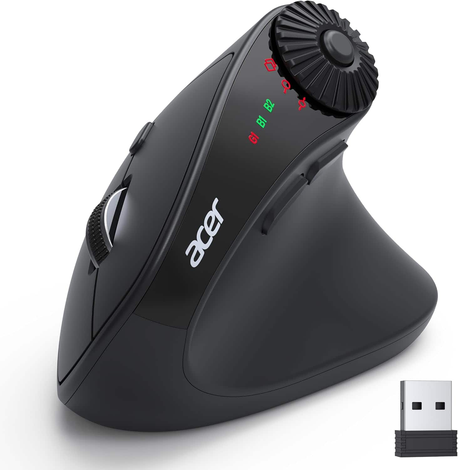 Acer - Ergonomic Mouse Wireless with Side Scroll Wheel, Bluetooth Mouse for Laptop(BT5.2+2.4GHz) - Wireless - Black
