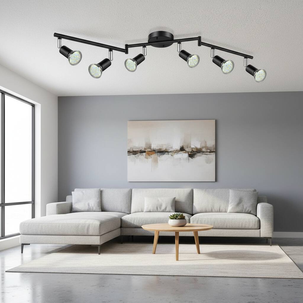 Back. Dazzed Corner - 6-Light LED Track Lighting Kit, Adjustable Heads - Black.