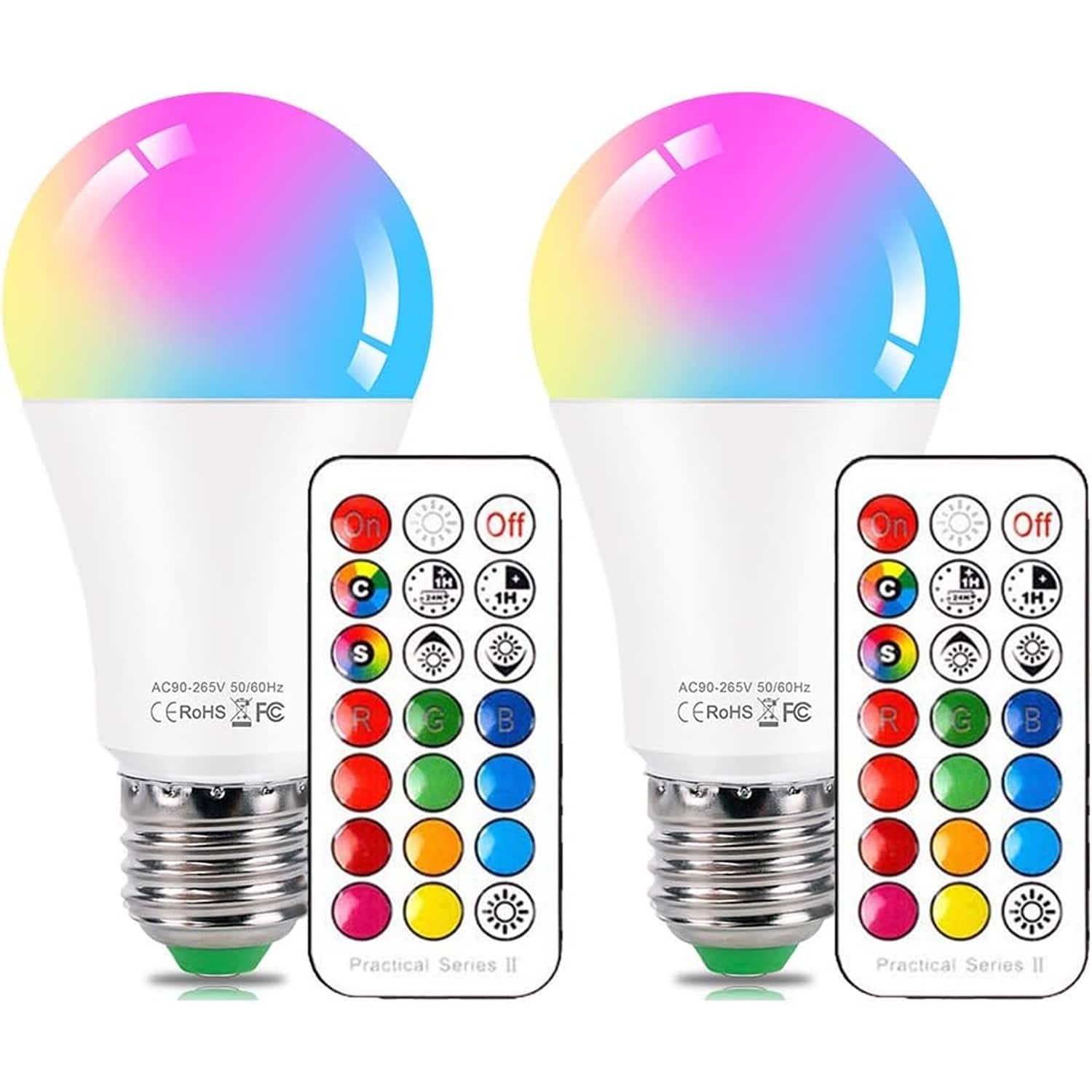 2-Pack 10W RGB LED Color Changing Bulbs with Remote – E26, Dimmable, 5700K