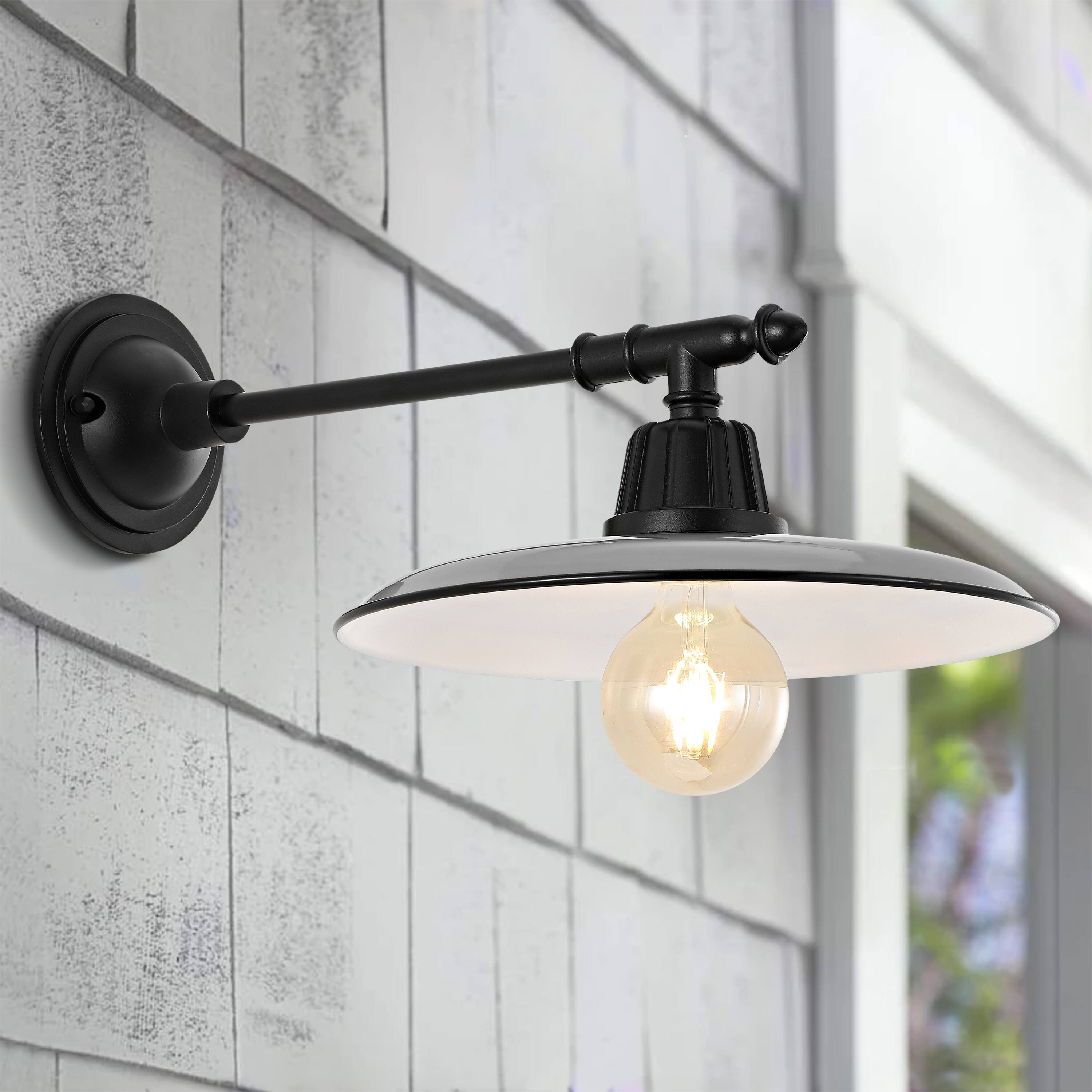 Alt View 6. Jonathan Y - Bonner 12" 1-Light Farmhouse Industrial Indoor/Outdoor Iron LED Victorian Arm Outdoor Sconce, Gray - Gray/Black.