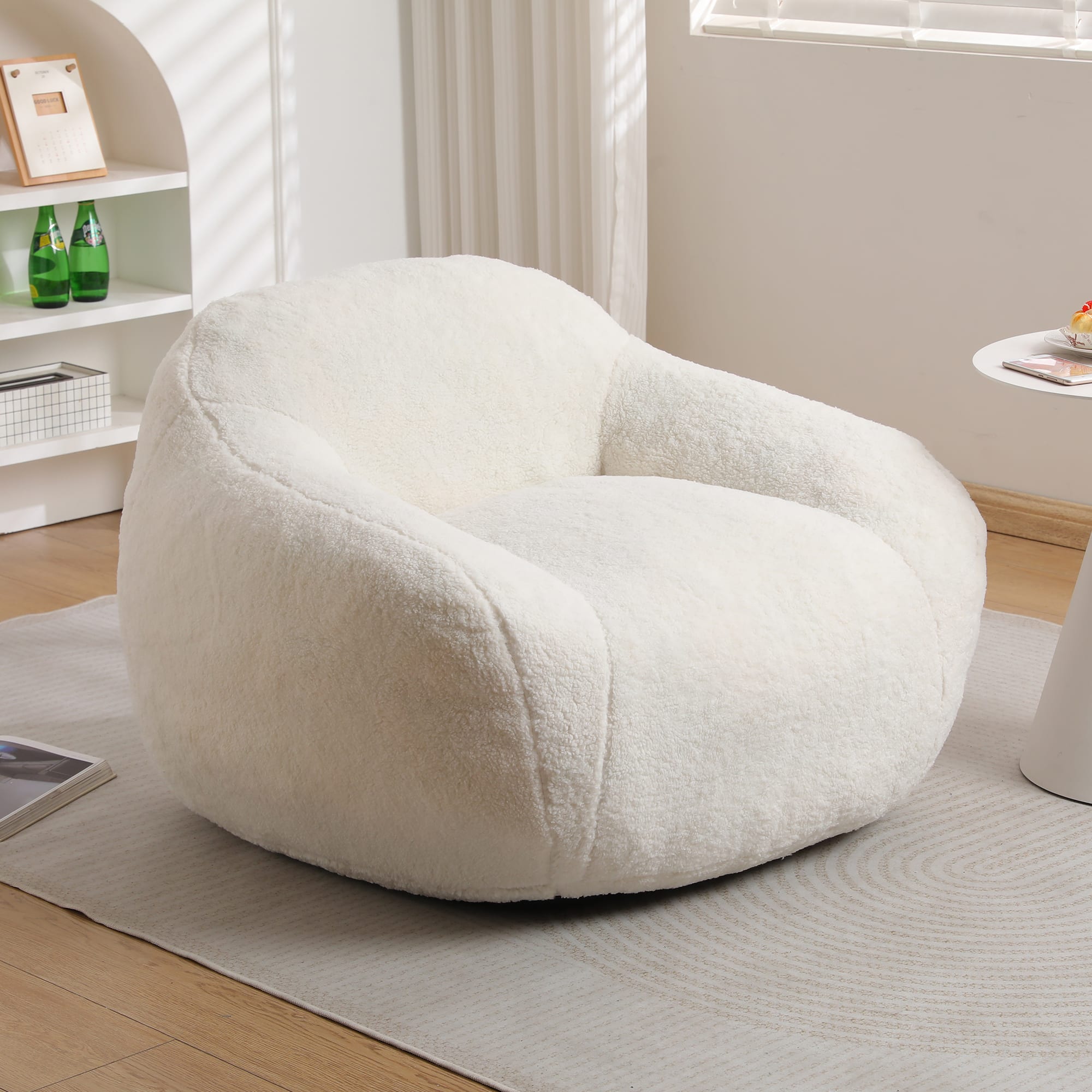 Front. GOODSILO - Giant Memory Foam Filled Bean Bag Sofa with Armrests for Adults, Spacious Faux Fur Lounger for Living Room and Bedroom - Off White.