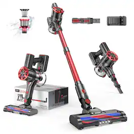 Teendow - 150W Cordless Stick Vacuum, Lightweight Cleaner for HardFloors, Carpet, Pet Hair & Rug - Red