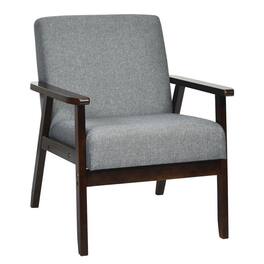 Pefilos - Solid Rubber Wood Soft Fabric Accent Armchair- Modern Mid-Century Upholstered Living Room Chair - Gray