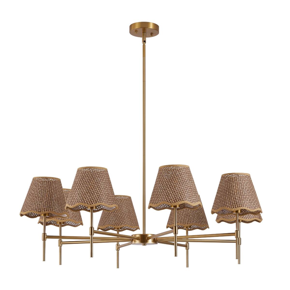 Alt View 4. Loheer - Loheer Gold Boho Chandelier, 8 Light Rattan Pendant Fixture for Dining Room and Living Room.
