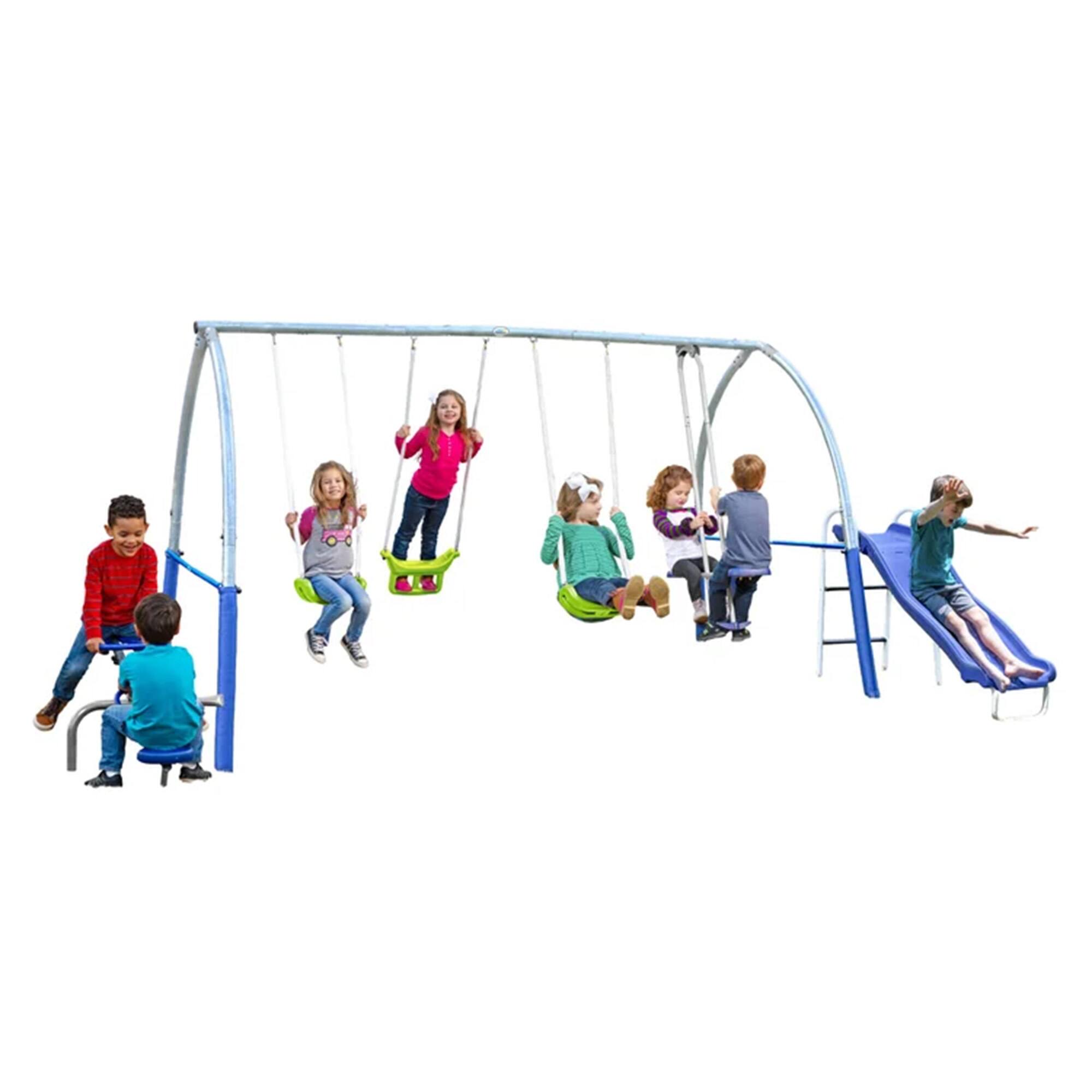 Alt View 6. XDP Recreation - XDP Recreation Titan II Safe-Arch Swing Set for Backyard, Silver, Blue & Green - Silver, Blue, Green.
