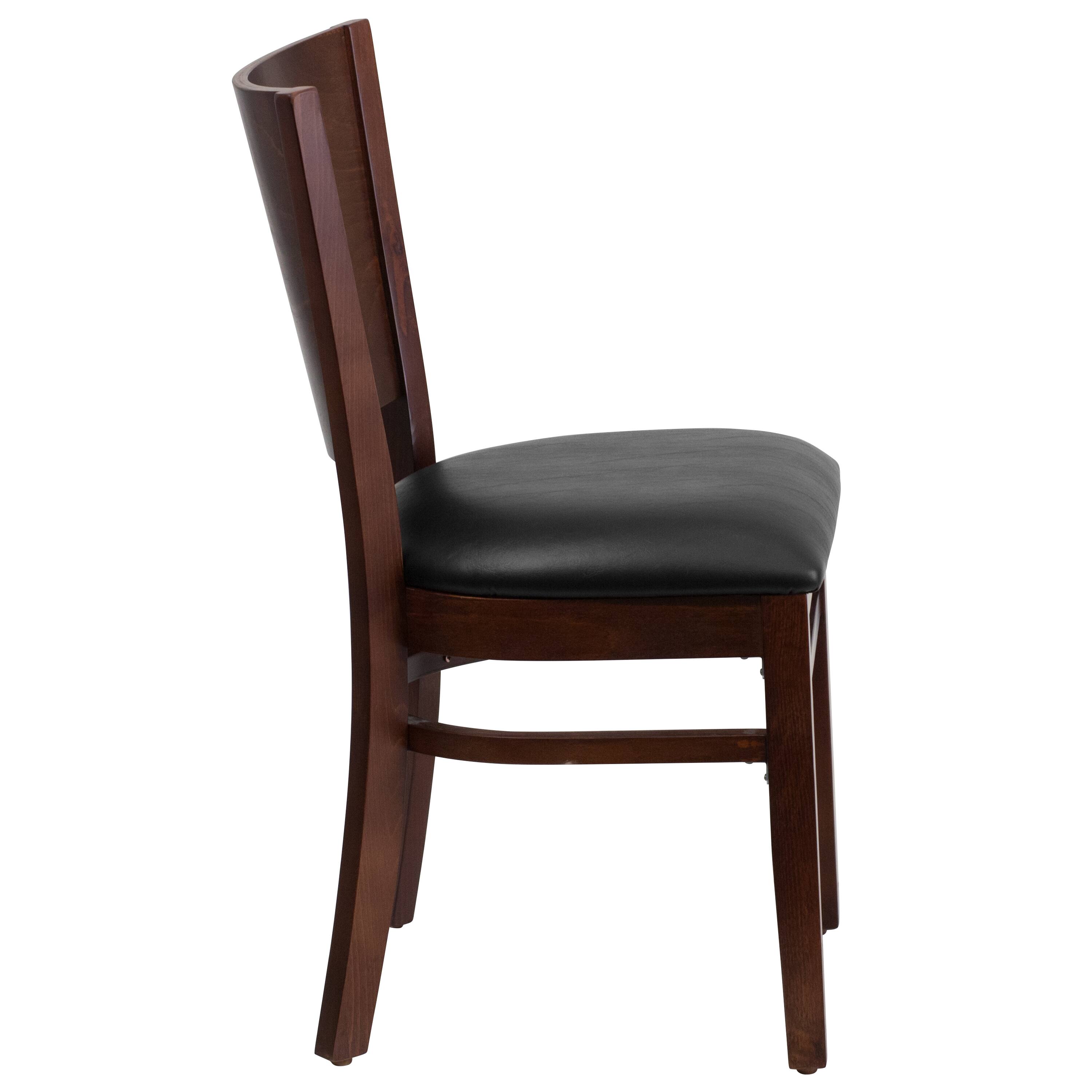 Alt View 6. Emma + Oliver - Solid Back Wooden Restaurant Dining Chair - Black Vinyl Seat/Walnut Wood Frame.
