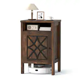 Gymax - Robot Vacuum Stand Cabinet w/ Door & Open Shelf for Home Office Living Room Dark - Brown