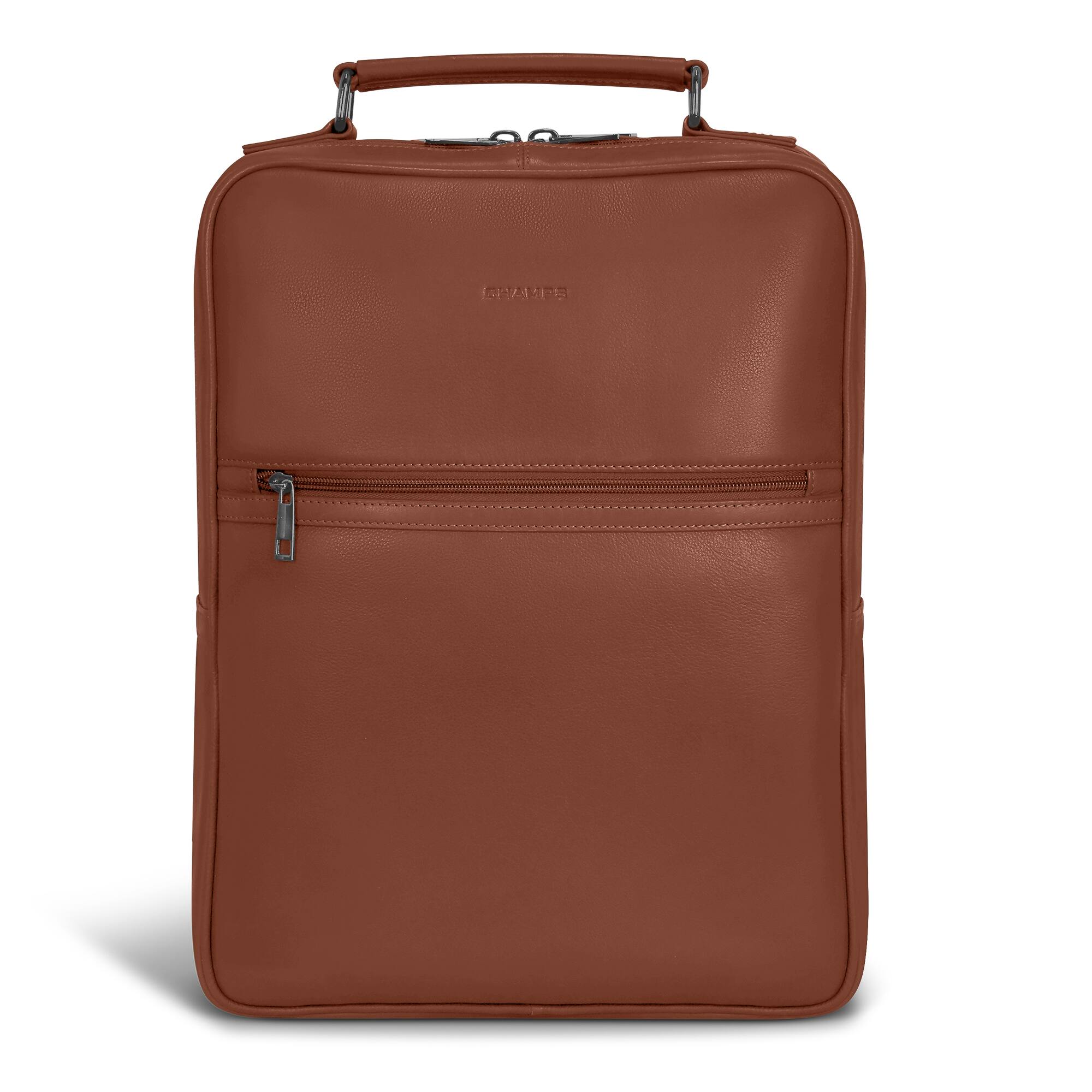 Front. Champs - Onyx Collection - Leather Compact Laptop Backpack - Brown.