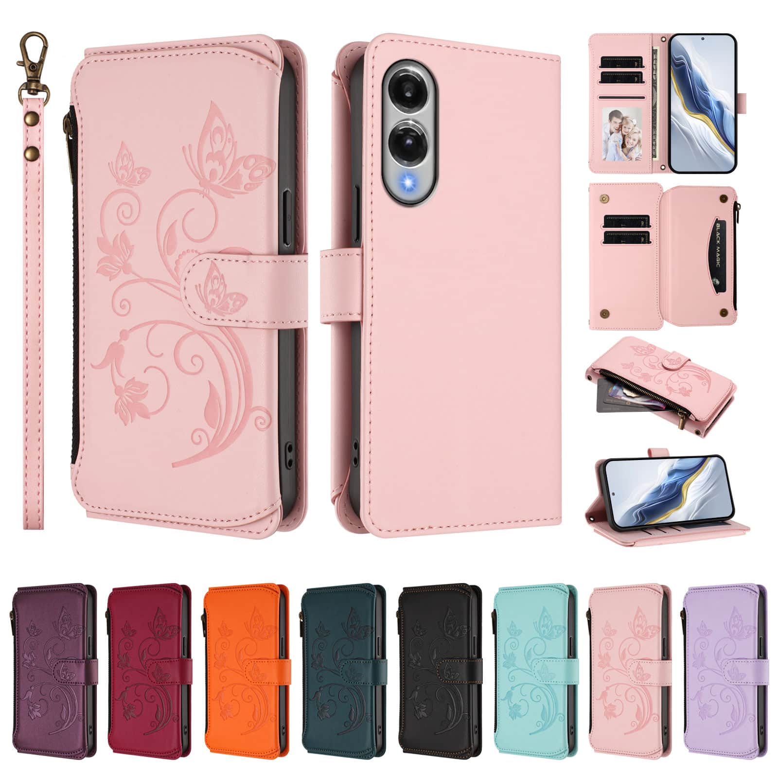 Dteck - Crossbody Wallet Case for Samsung Galaxy S25 Edge,Embossed Butterfly Flower Folio Cover with Zipper Pocket+Strap - Pink price history on PriceWatchPro