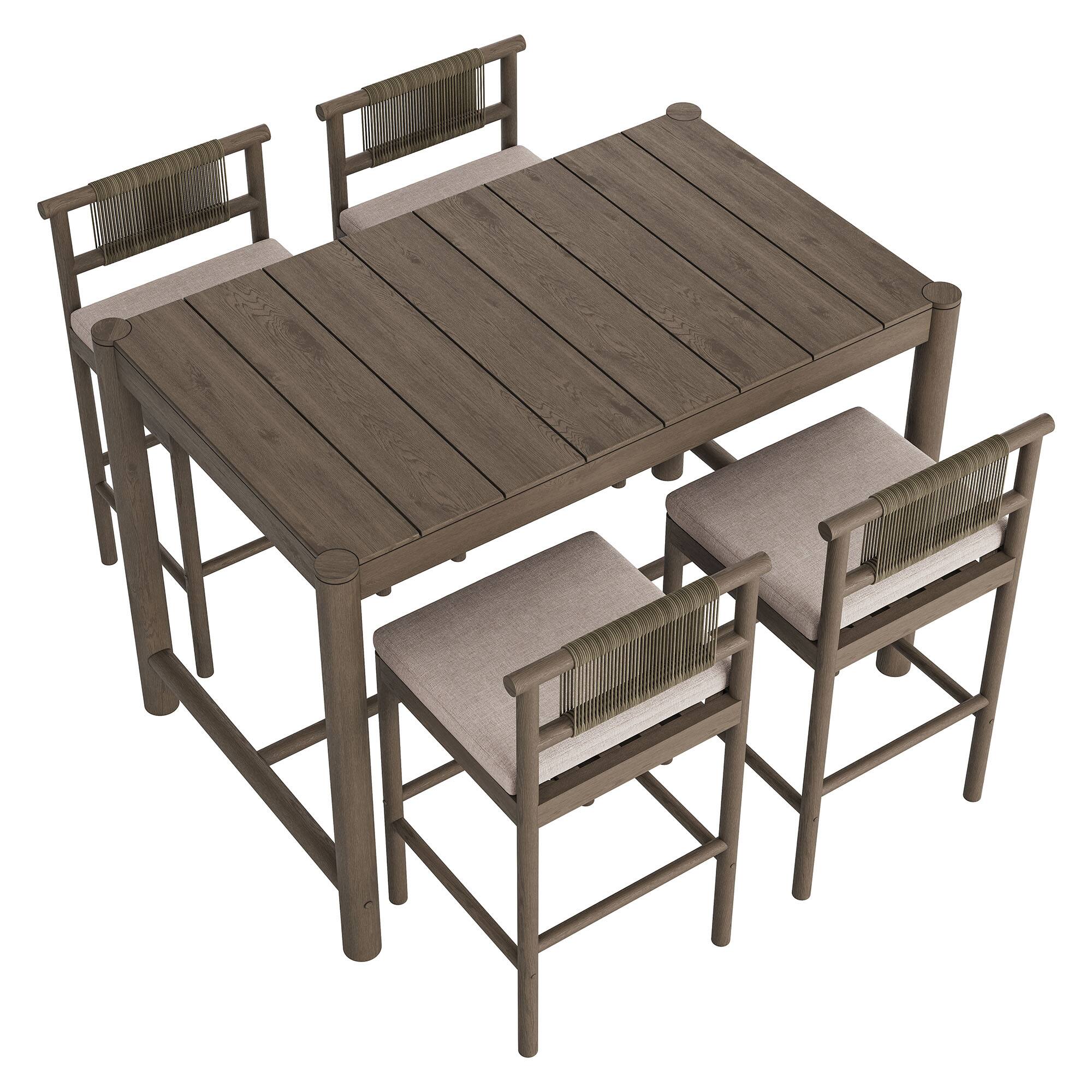 Alt View 3. Modway - Eleni 5-Piece Outdoor Teak Wood Bar Set by Modway - Weathered Gray Pebble.