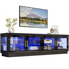 Espafurni - 71IN High Gloss LED TV Stand for 85/80/75" TVs - Living Room & Gaming, w/Storage & RGB LED - Black