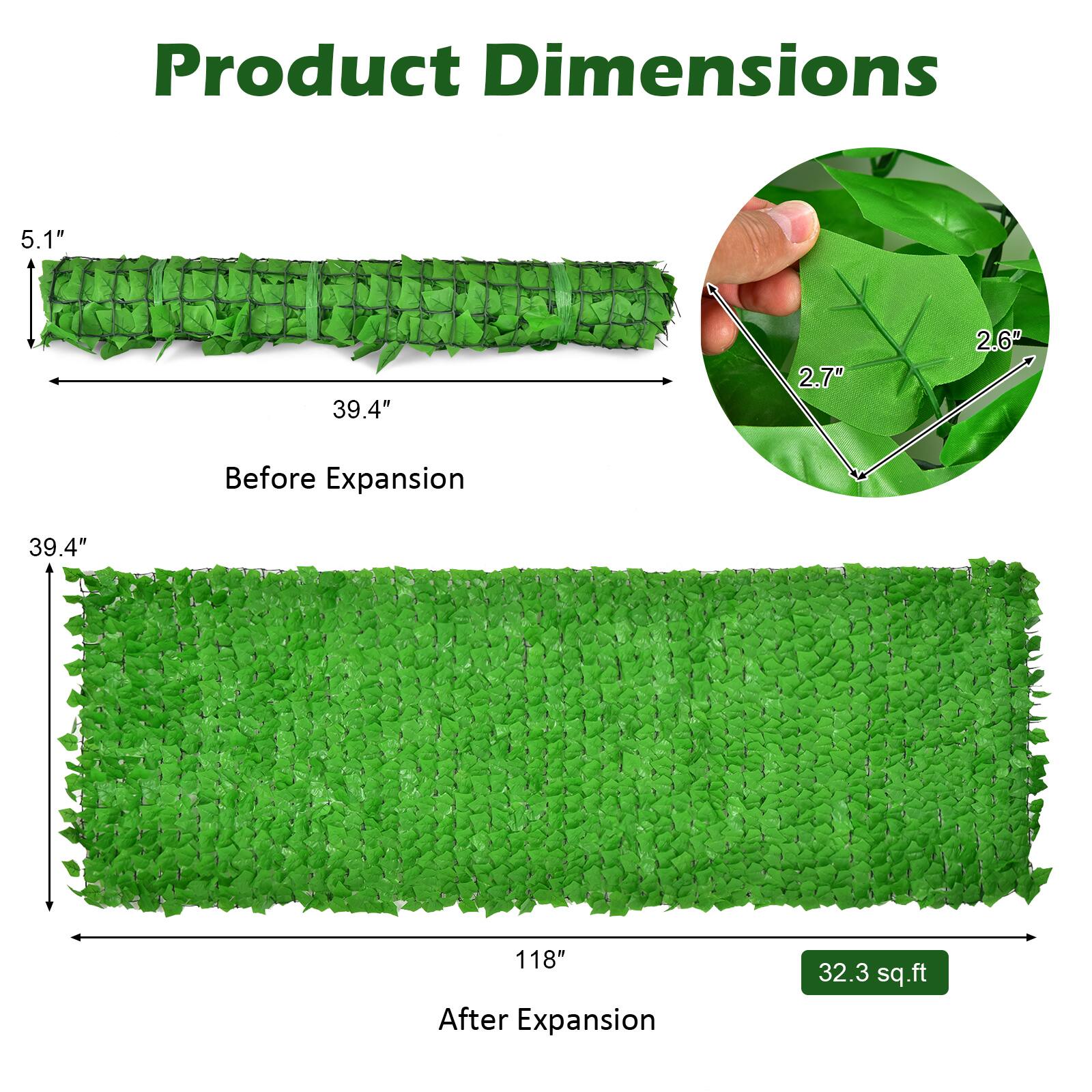 Product Dimensions

Before Expansion  
5.1" x 39.4" x 2.7" x 2.6"

After Expansion  
39.4" x 118"  
32.3 sq.ft