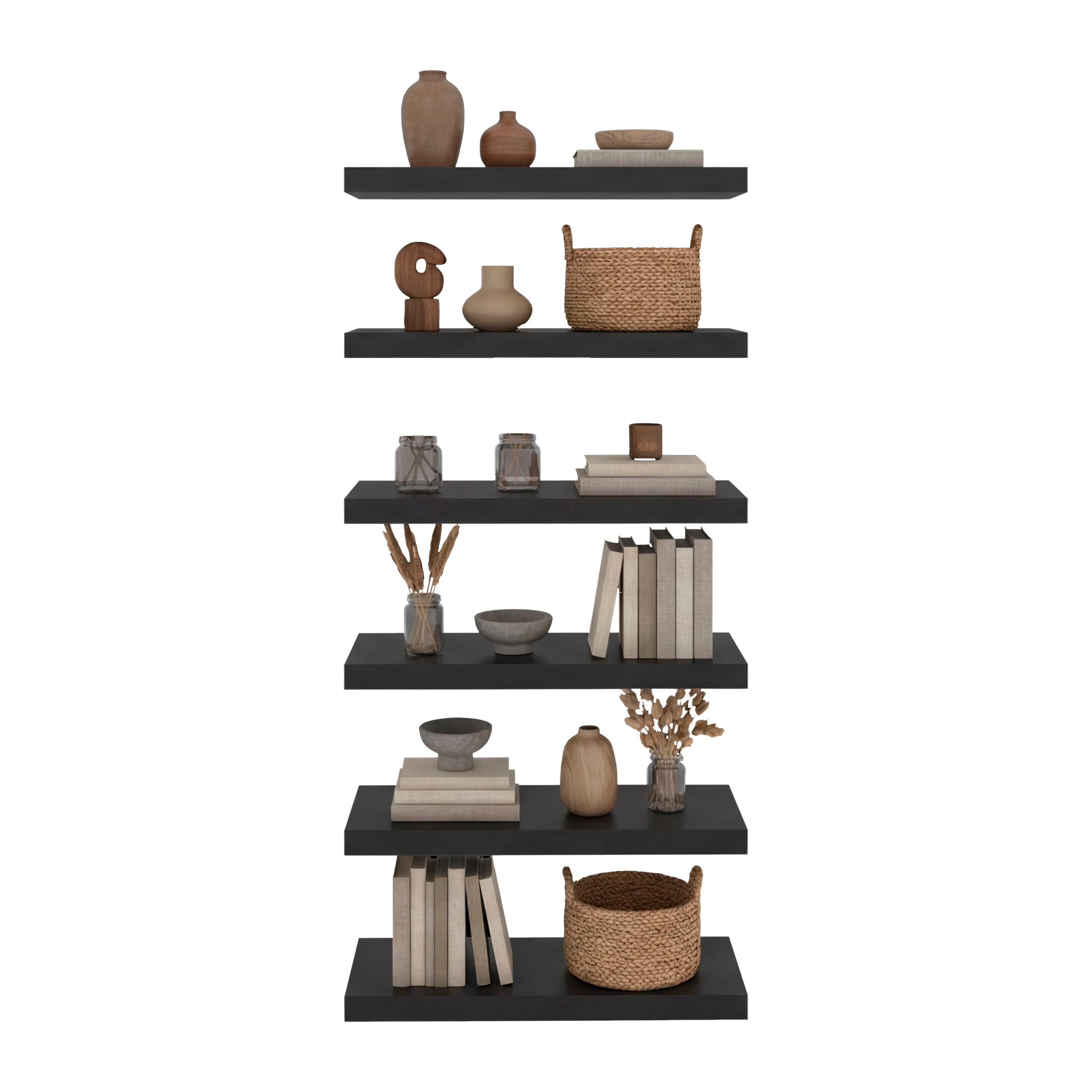 Alt View 1. TuHome - 24" x 10" Floating Wall Shelf, Wall-Mounted Display Ledge for Living Room, Bedroom or Office Storage - Wenge.