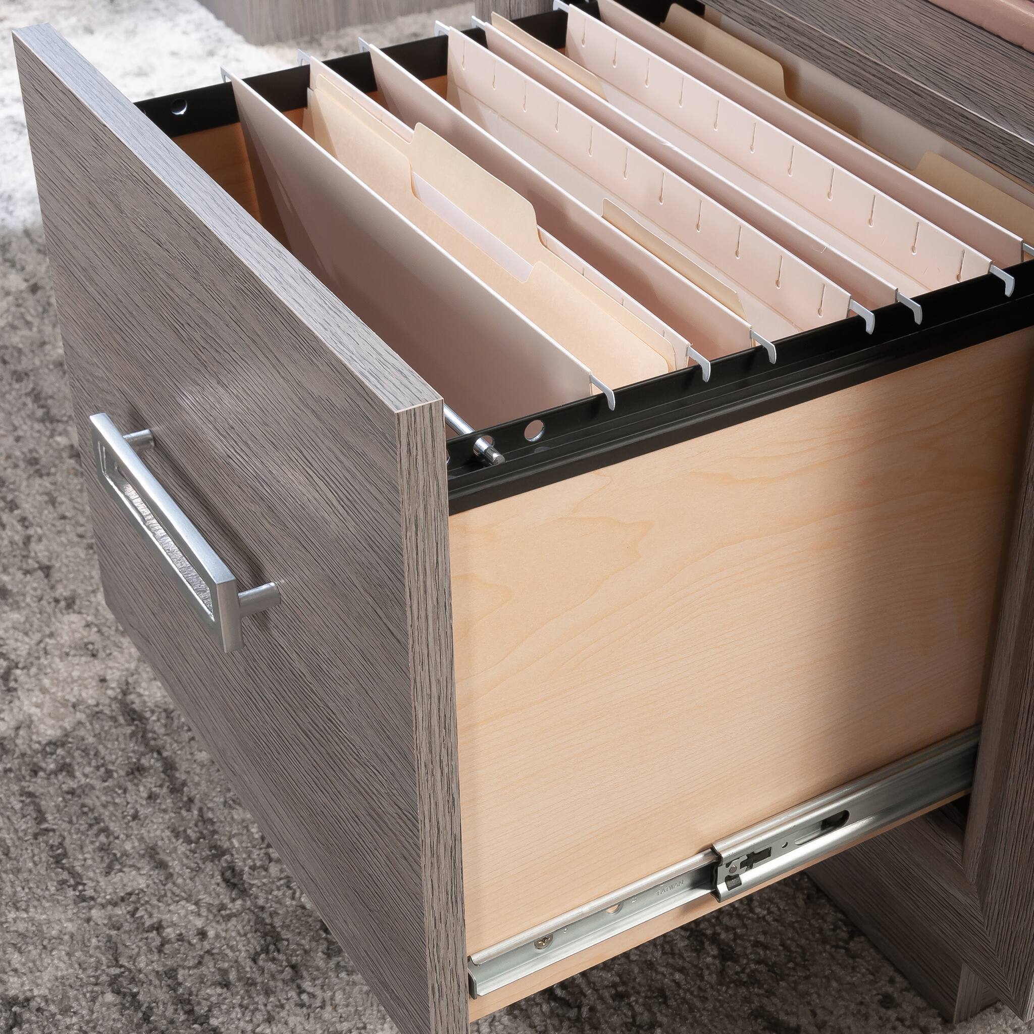 Alt View 6. Spaco - L-Shaped Computer Desk, Cord Management, File Drawer and Storage Shelf - Brown.