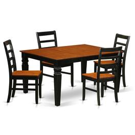 East West Furniture - 5 Pc Dinette set with a Dining Table and 4 Wood Dining Chairs in Black - Black & Cherry