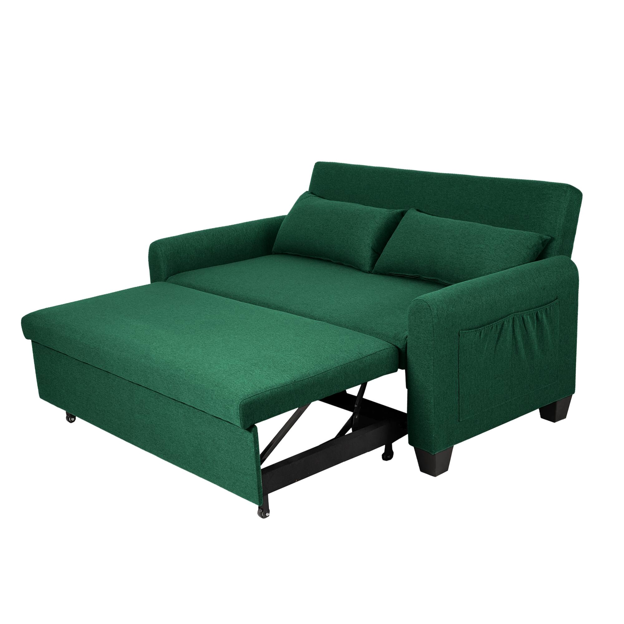 Alt View 5. GOODSILO - Extra-Large 61-Inch Convertible Fabric Sofa Bed With Storage Reinforced Frame Adjustable Backrest - Green.