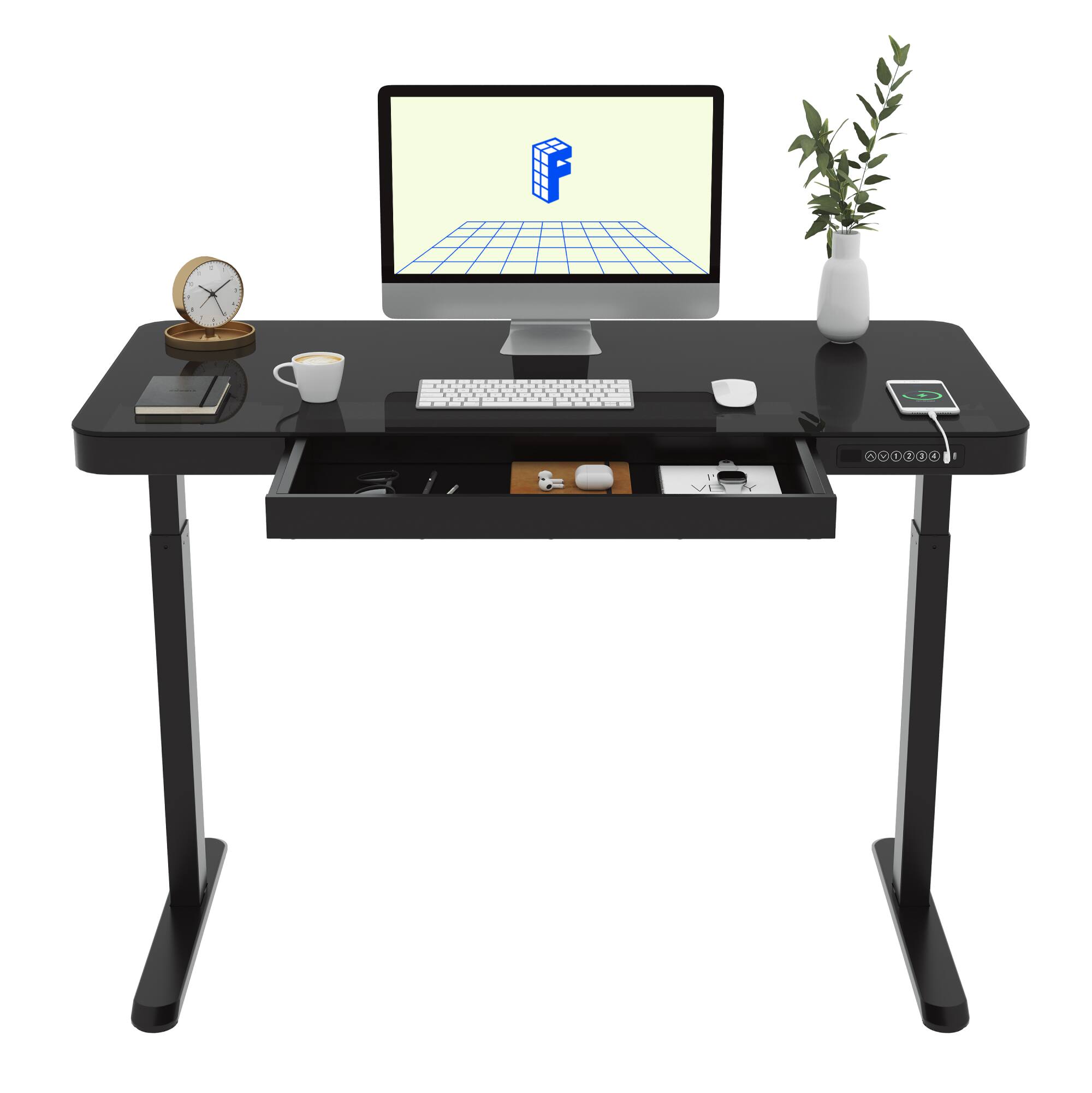Alt View 1. FlexiSpot - EG9 Series-Glass Top Electric Height Adjustable Standing Desk For Home Office - Black.