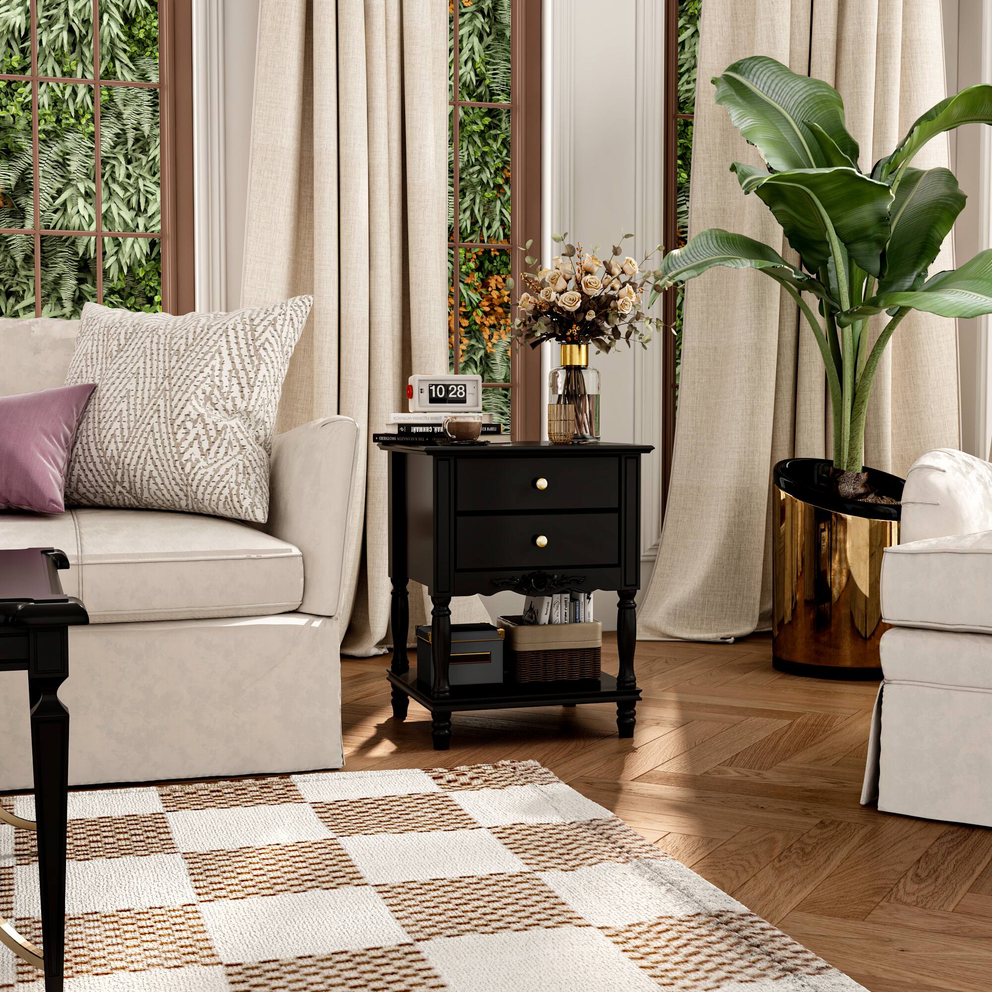 Alt View 9. Famapy - Famapy 2 - Drawer Nightstand: Vintage - Inspired Storage with Ornate Details - Black.