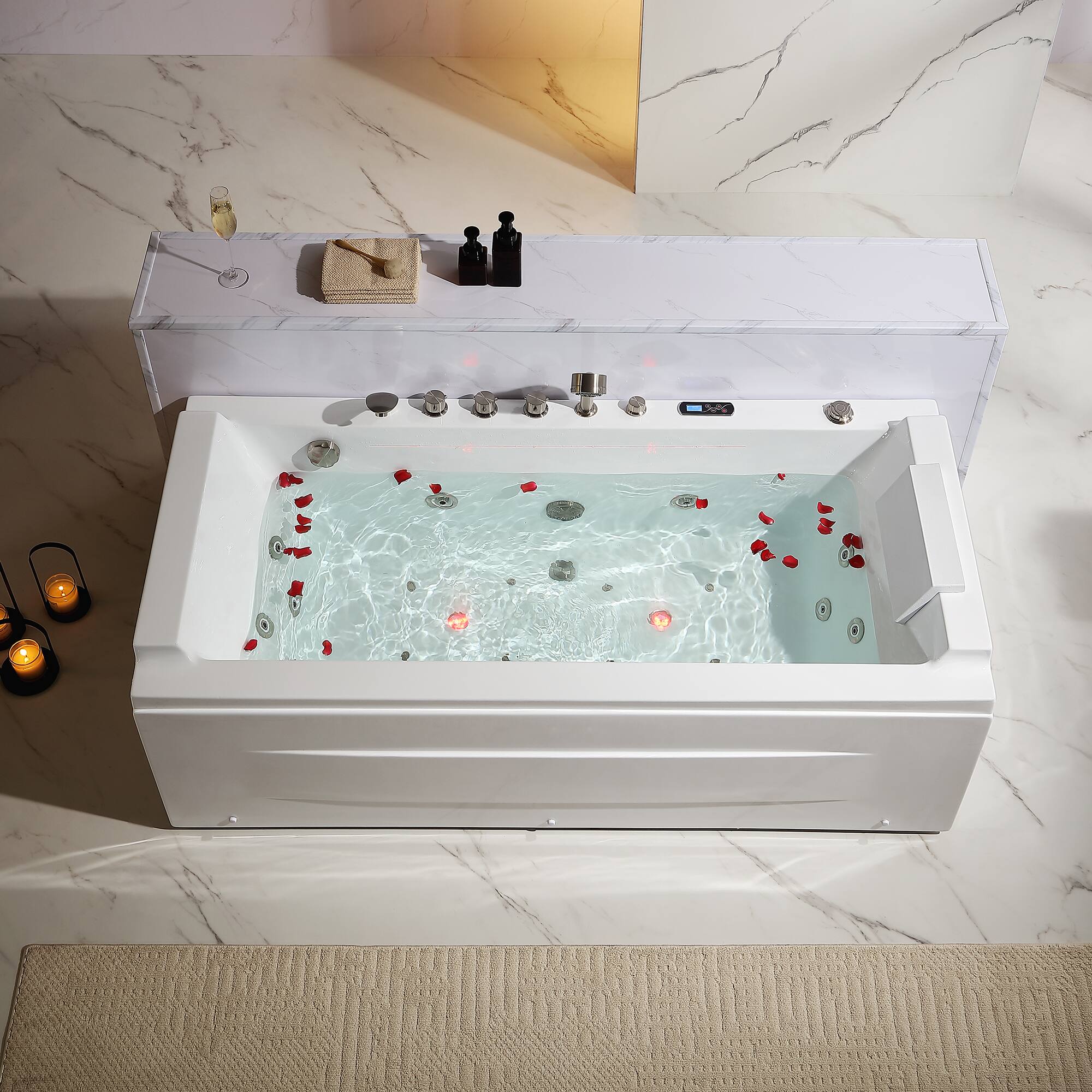 Left. Empava - 71 in. x 29 in. Alcove Whirlpool Air Combination Bathtub Rectangular Bath with Left Drain-in White - White.