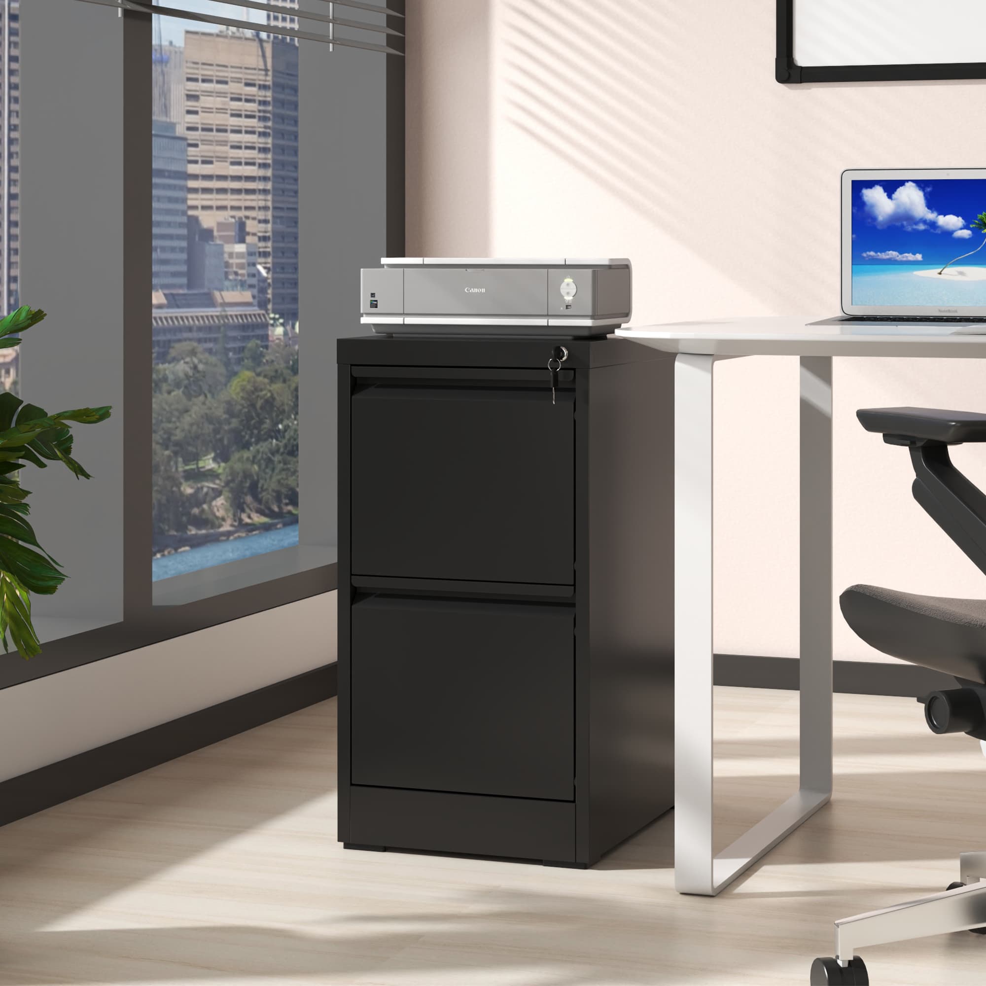 Left. Lycvki - 2 Drawer Metal Vertical File Cabinet with Lock for Office Home Fits A4 Legal Letter Size - Black.