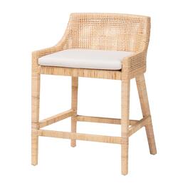 bali & pari - Beata Natural Rattan Counter Stool - Handcrafted Wingback Counter Chair with Woven Detailing and Removable Cushion - Light Honey