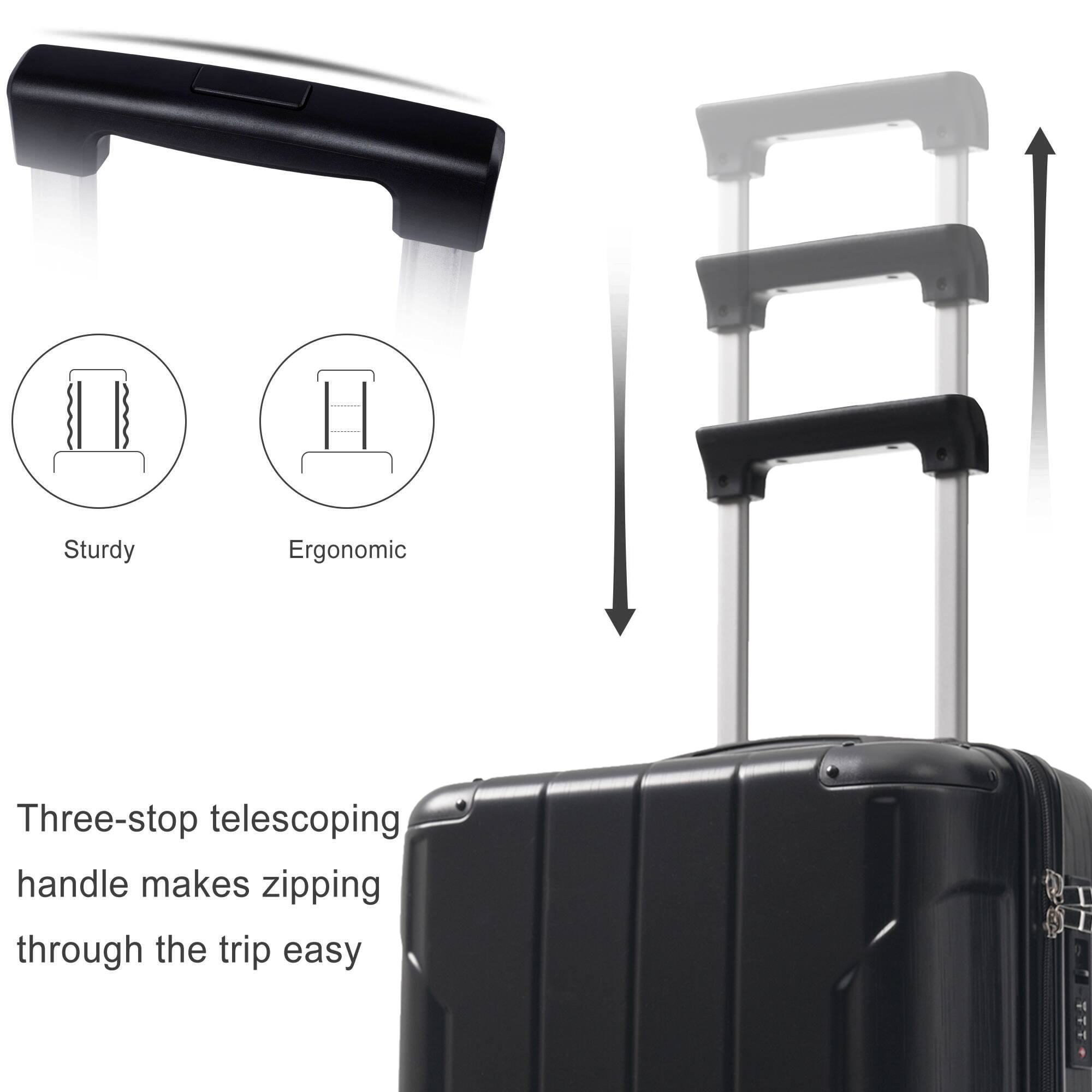 Sturdy Ergonomic Three-stop telescoping handle makes zipping through the trip easy