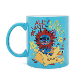 Silver Buffalo - Disney Lilo & Stitch "All Hail The King" Ceramic Glitter Mug | Holds 20 Ounces - Blue