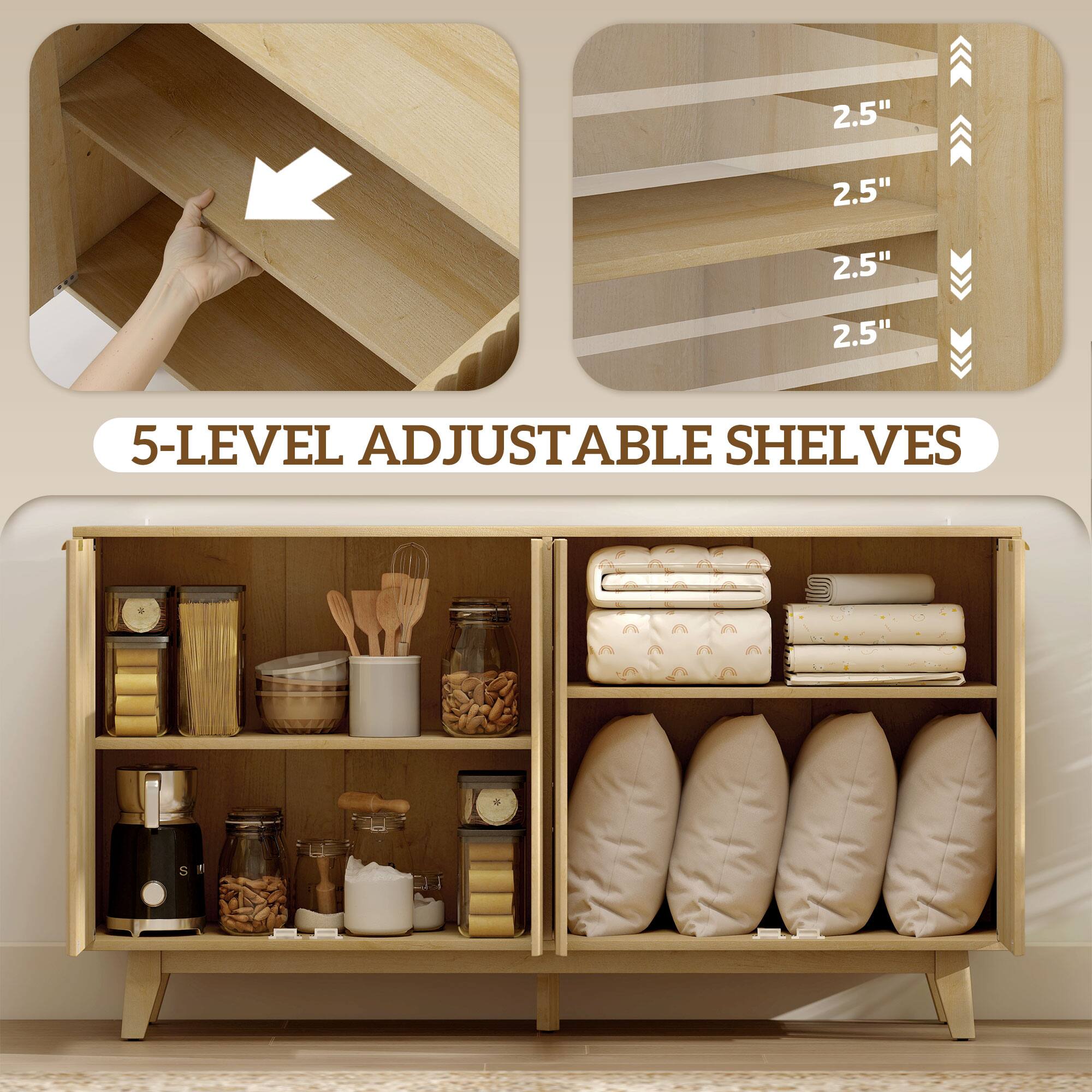 2.5" 2.5" 2.5" 2.5" 5-LEVEL ADJUSTABLE SHELVES