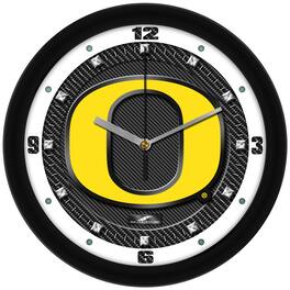MpDirect - Oregon Ducks 11.5'' Suntime Premium Glass Face Carbon Fiber Wall Clock - Multicolor