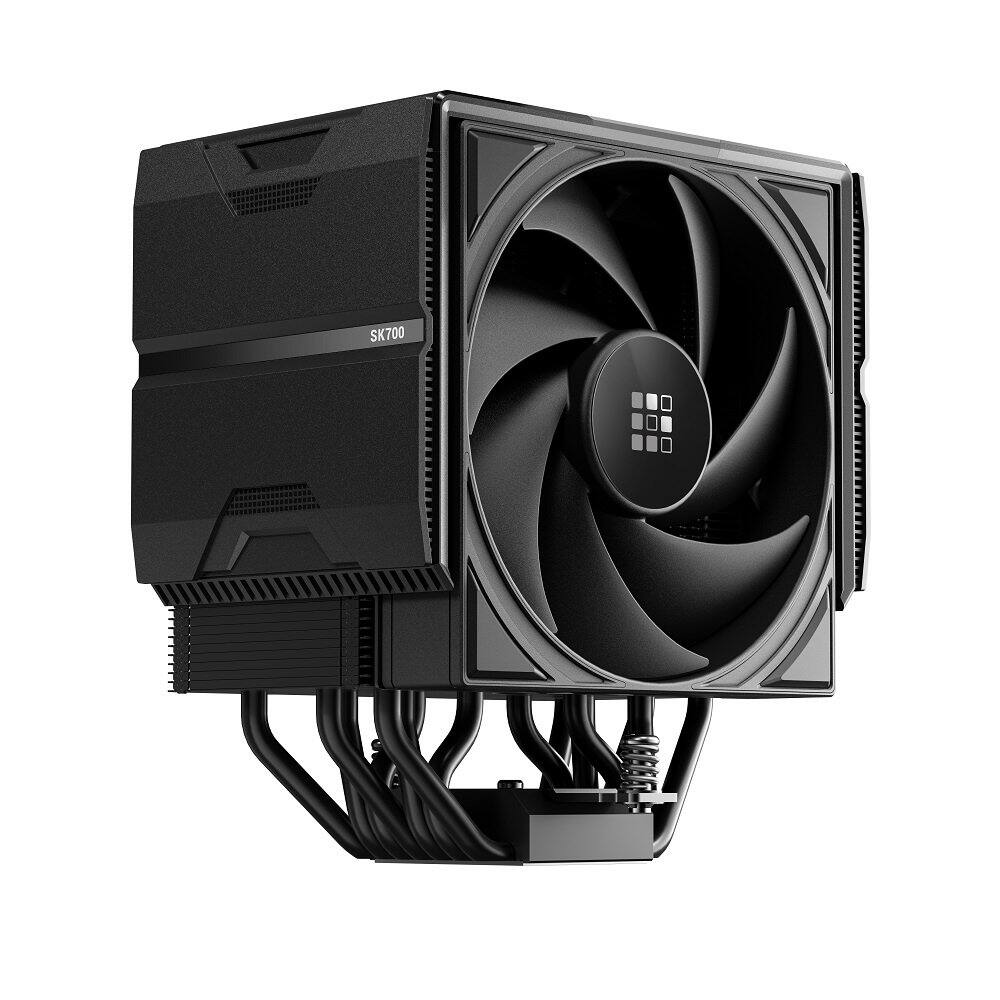 Angle. Sudokoo - SK700V AM5-Designated Digital Air Cooler, Single Tower, M-Winding Tech Fan, 7 Copper Heat Pipes, L-Rail Lock Mount - Black.