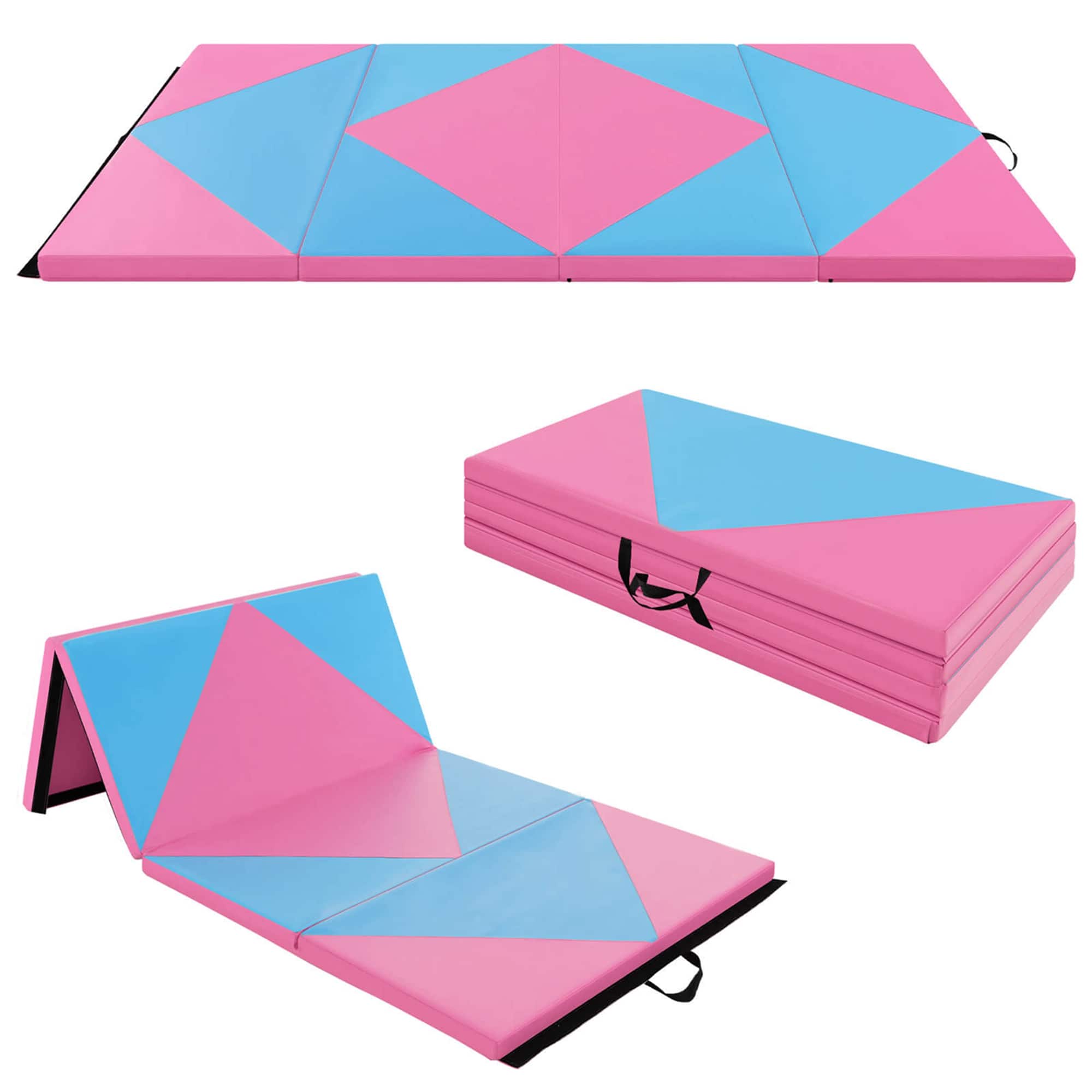 "Costway - Folding Gymnastics Mat 8' x 4' x 2"" PU Leather Tumbling Exercise Mat Yoga Gym - Pink,Blue" price history on PriceWatchPro