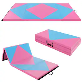 Costway - Folding Gymnastics Mat 8' x 4' x 2" PU Leather Tumbling Exercise Mat Yoga Gym - Pink,Blue