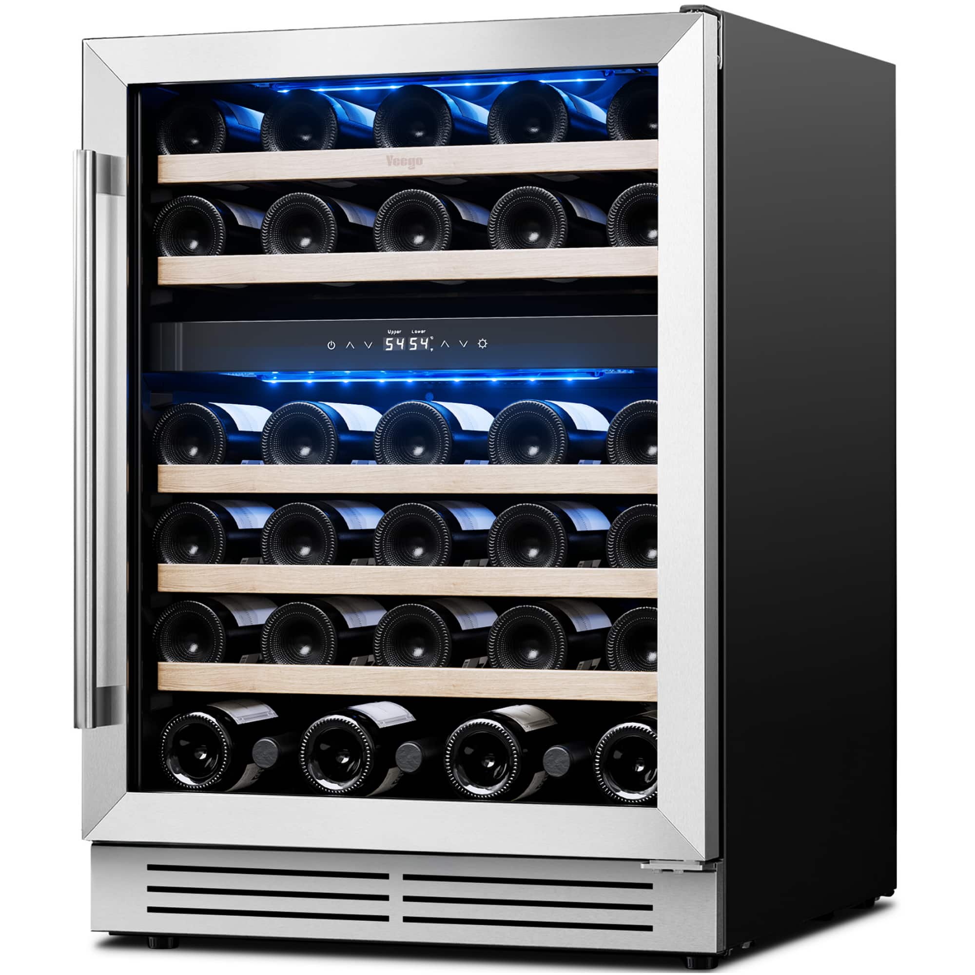 Yeego - 24 inch Wine Refrigerator Cooler - Dual-zone 52-Bottle Wine Fridge 40-65°F Glass Door, Built in, for Home Bar Office - Stainless Steel