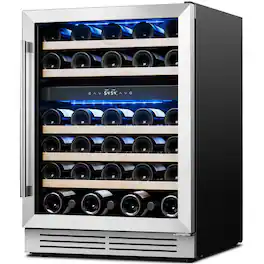 Yeego - 24 inch Wine Refrigerator Cooler - Dual-zone 52-Bottle Wine Fridge 40-65°F Glass Door, Built in, for Home Bar Office - Stainless Steel