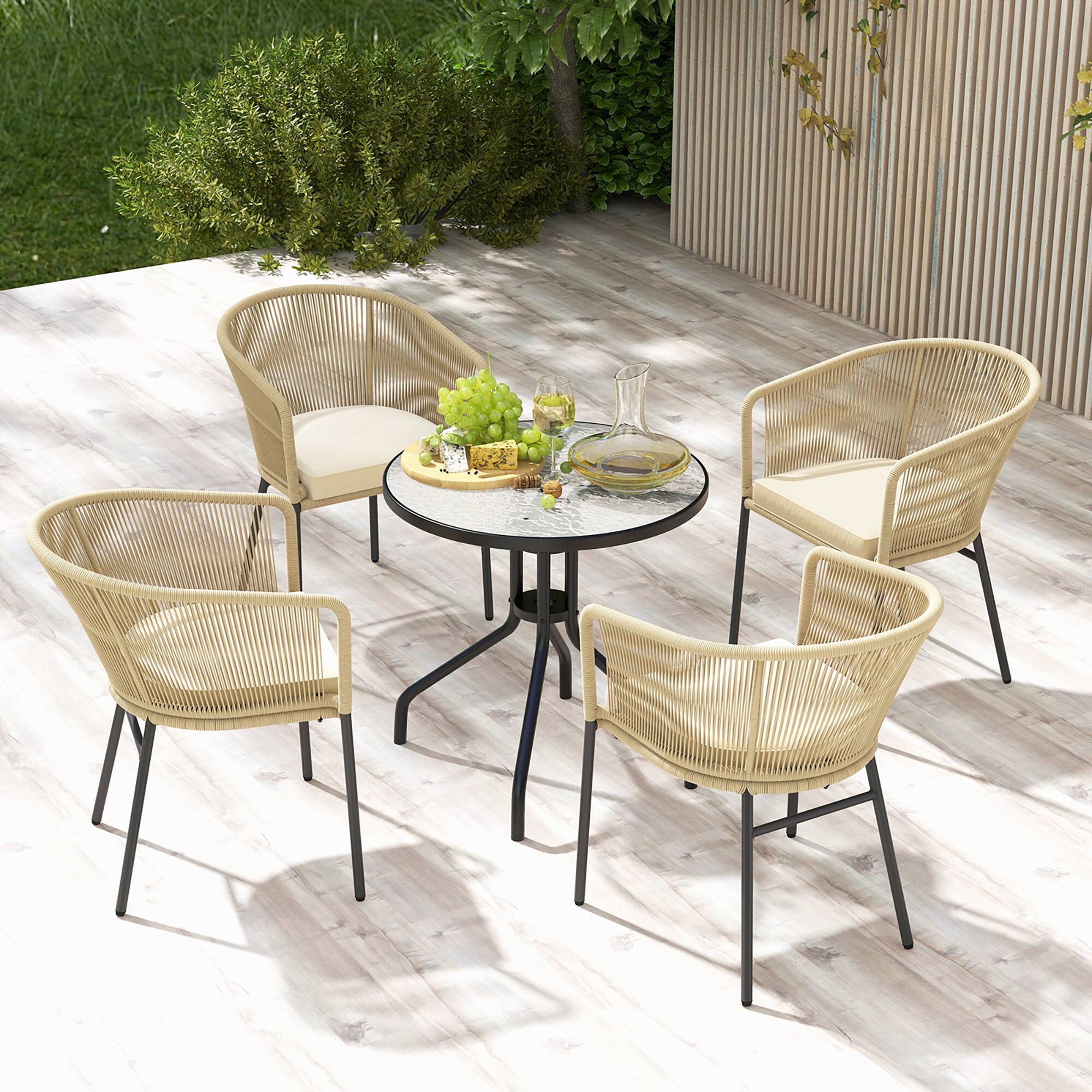 Alt View 3. Gymax - Gymax Patio Chairs Set of 4 Upholstered Accent Chairs w/ Curved Backrest Seat Cushion - Beige.