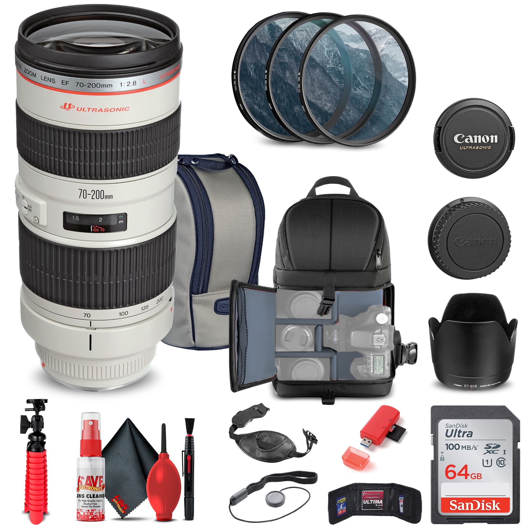 Canon - EF 70-200mm f/2.8L USM Lens (2569A004) + Filter Kit + BackPack + More (International Version)