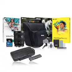 - VideoStudio 2022
- PaintShop Pro 2022
- PaintShop Pro 3
- 64GB SD Card
- KOAH Camera Bag
- KOAH Camera Accessories (including lens, tripod, cleaning kit, etc.)