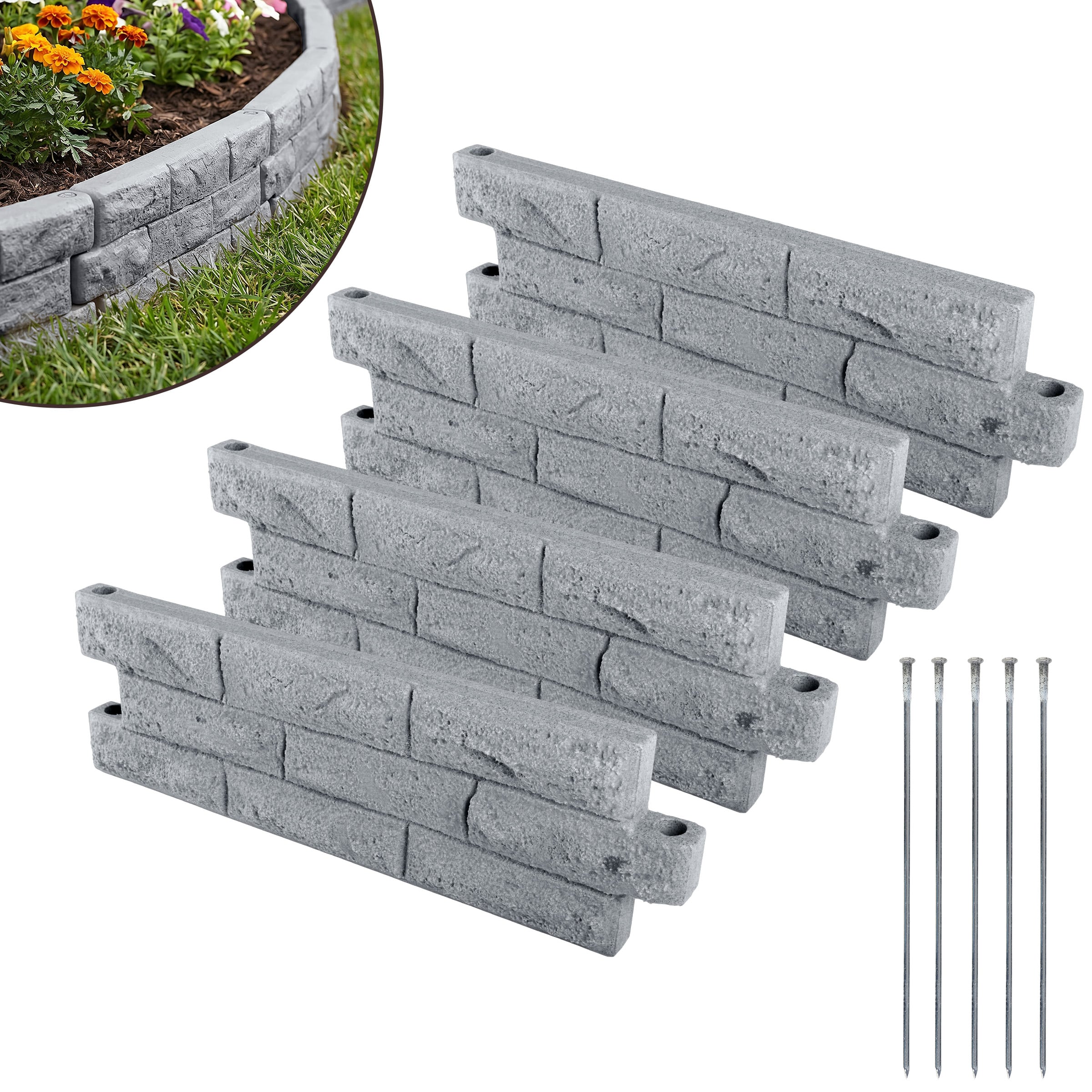 Pure Garden - Faux Brick Landscape Edging - 4 Pieces 25.91” L x 2.17” W x 7.87” H Flower Garden Border with 8ft Total Length, Gray price history on PriceWatchPro