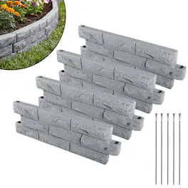Pure Garden - Faux Brick Landscape Edging - 4 Pieces 25.91” L x 2.17” W x 7.87” H Flower Garden Border with 8ft Total Length, Gray